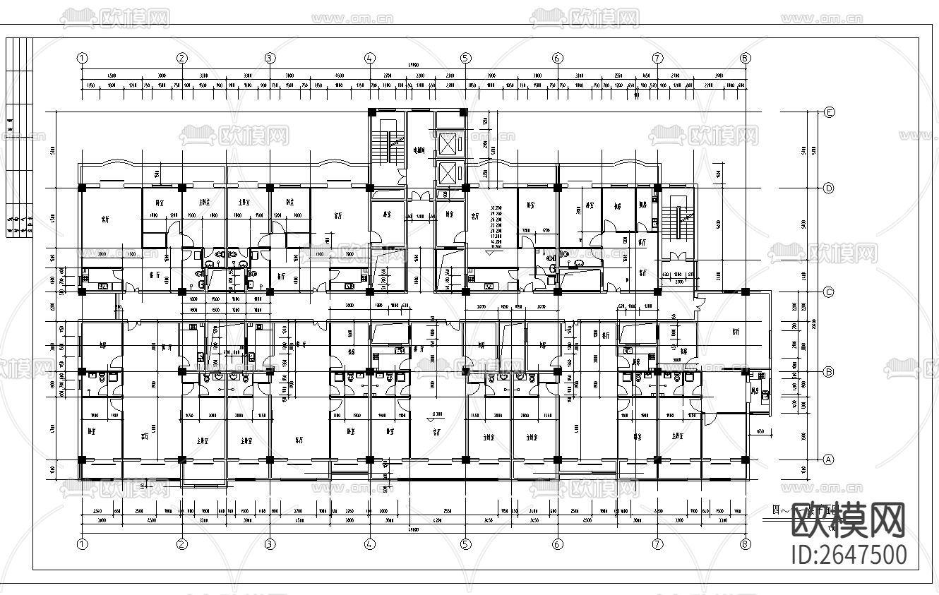 板式小高层建筑cad施工图下载（渲染图3）