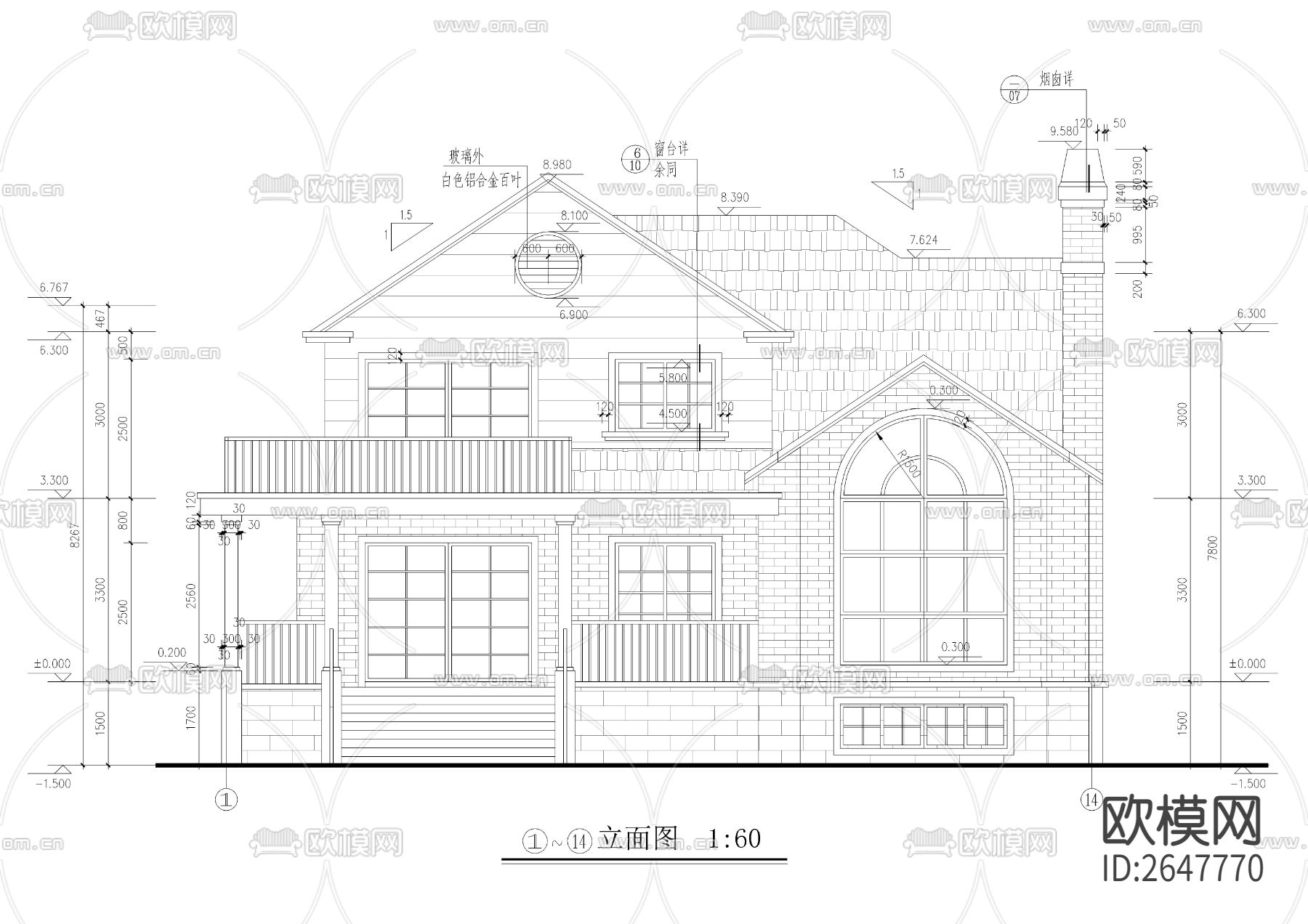 二层带地下室精品小别墅cad施工图下载（渲染图7）