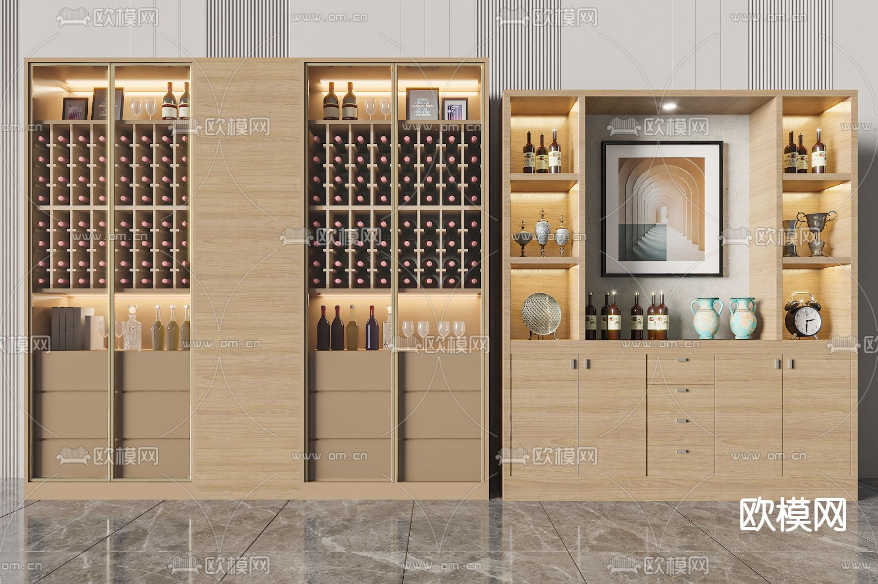 实木酒柜3d模型下载