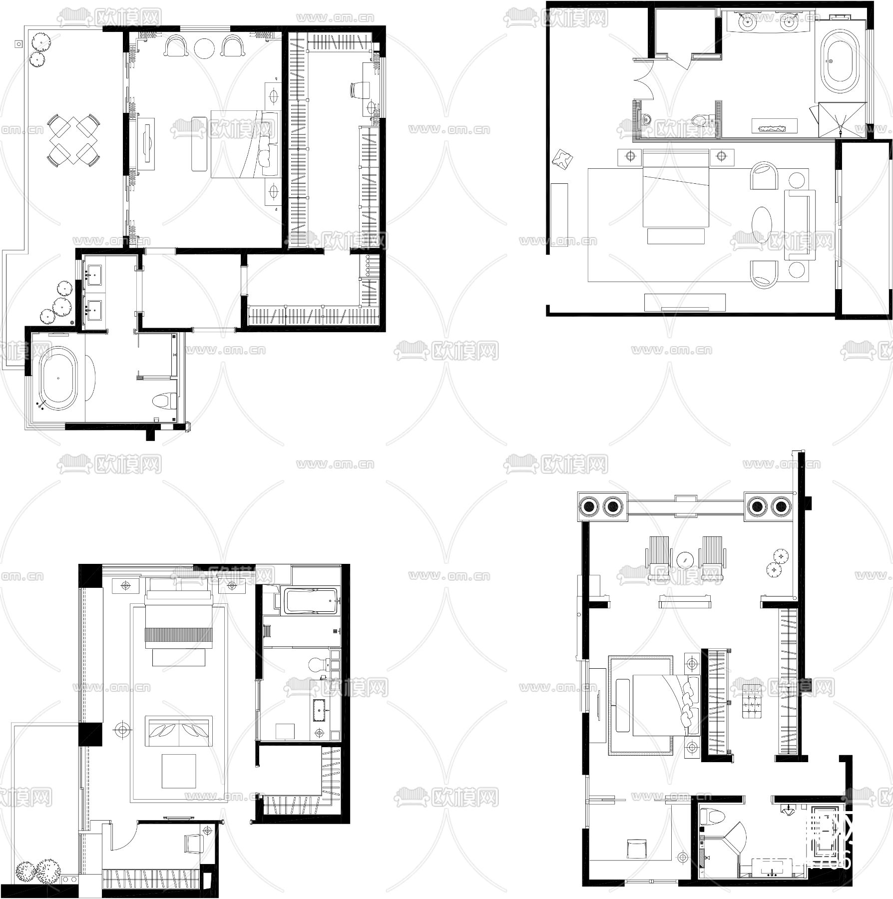 130套卧室平面方案cad施工图下载（渲染图2）