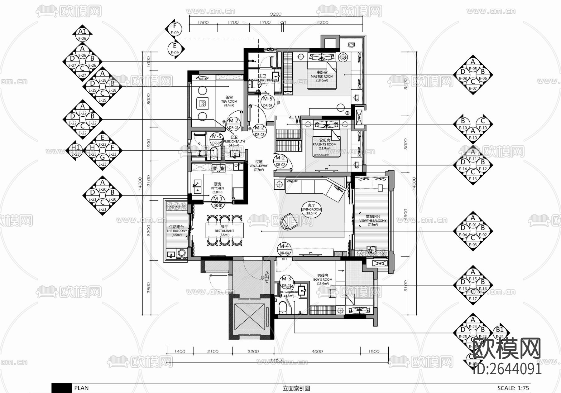 平层CAD施工图下载（渲染图1）