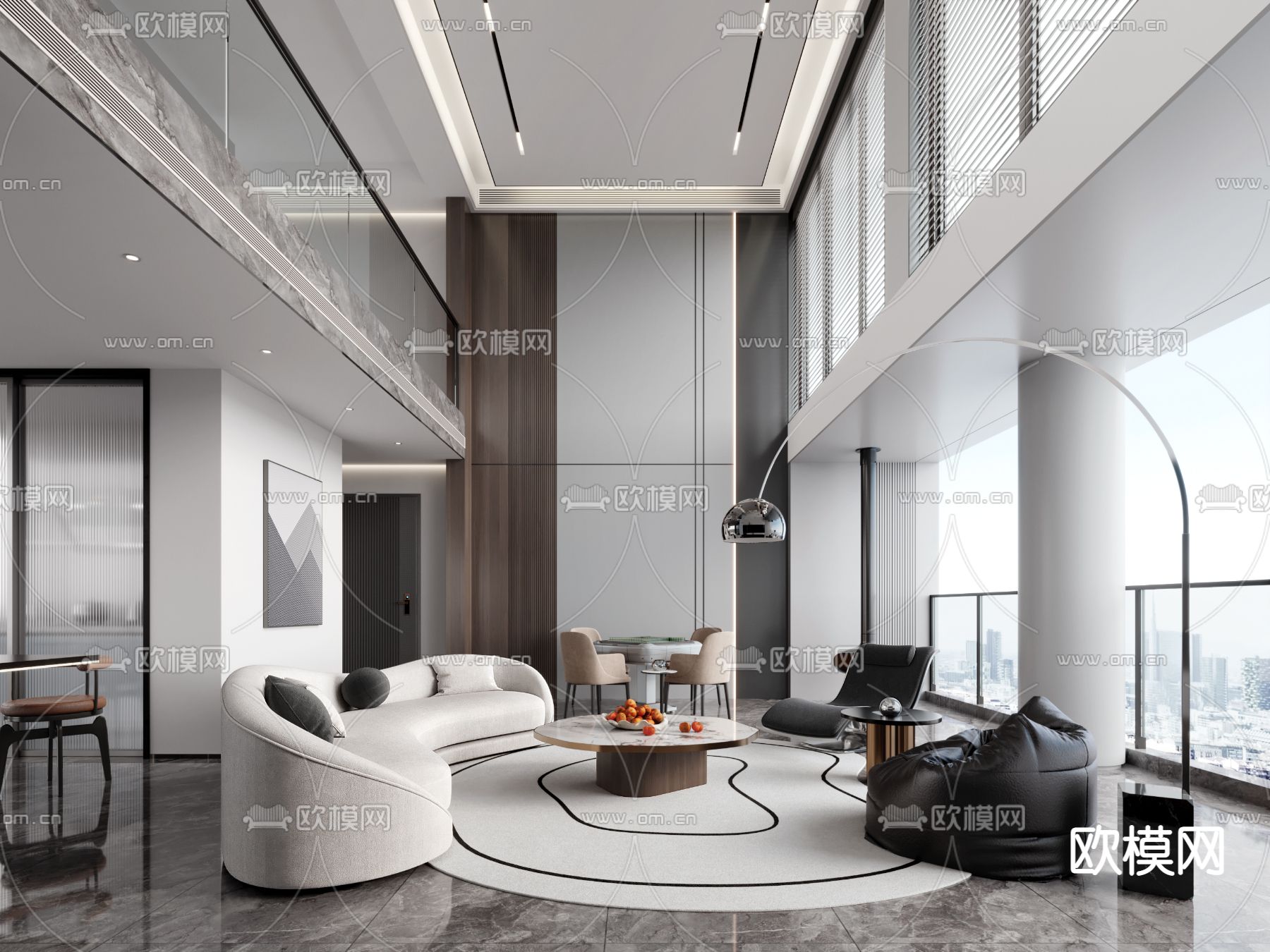 别墅客厅 别墅大堂3d模型下载