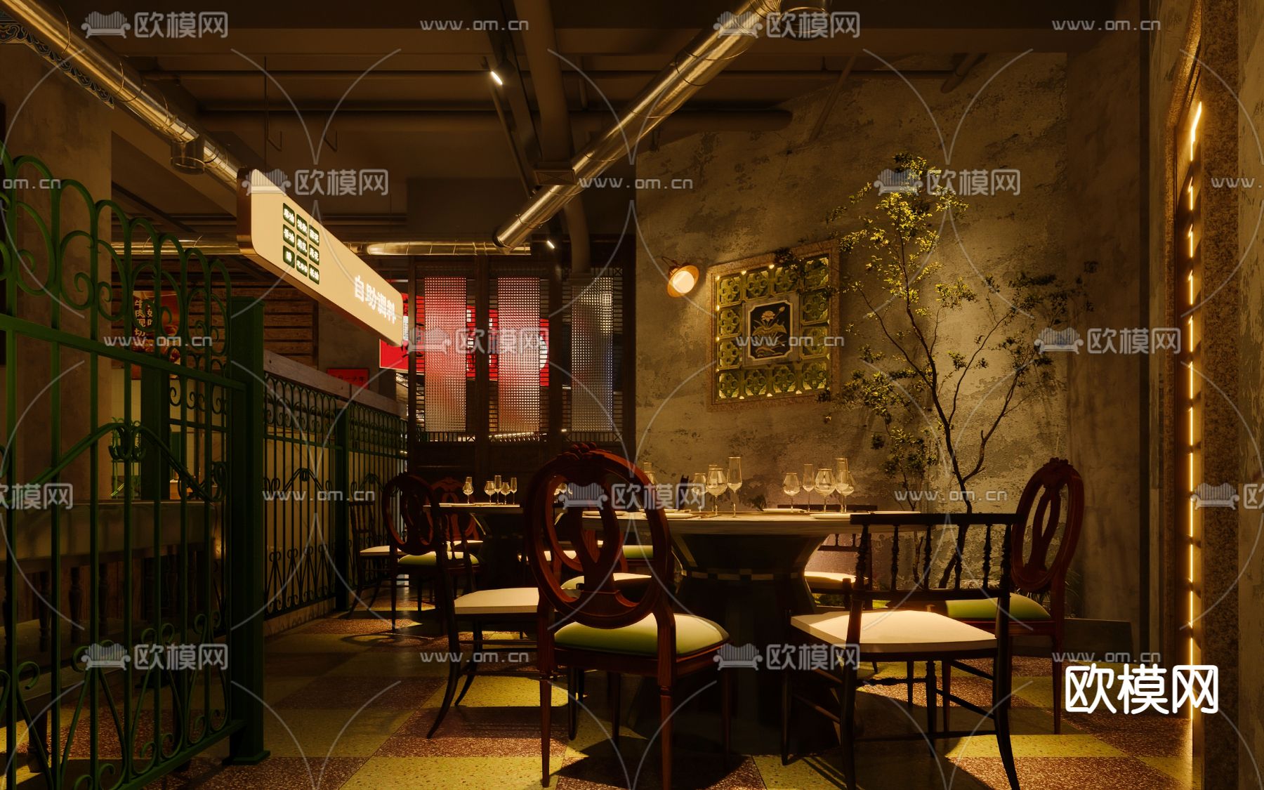 潮汕火锅店3d模型下载（渲染图7）