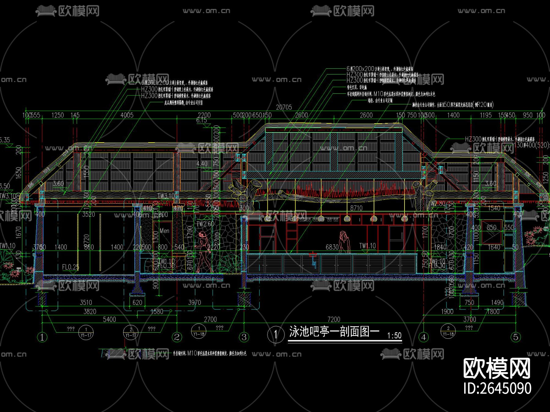 新中式茅草屋CAD施工图下载（渲染图2）