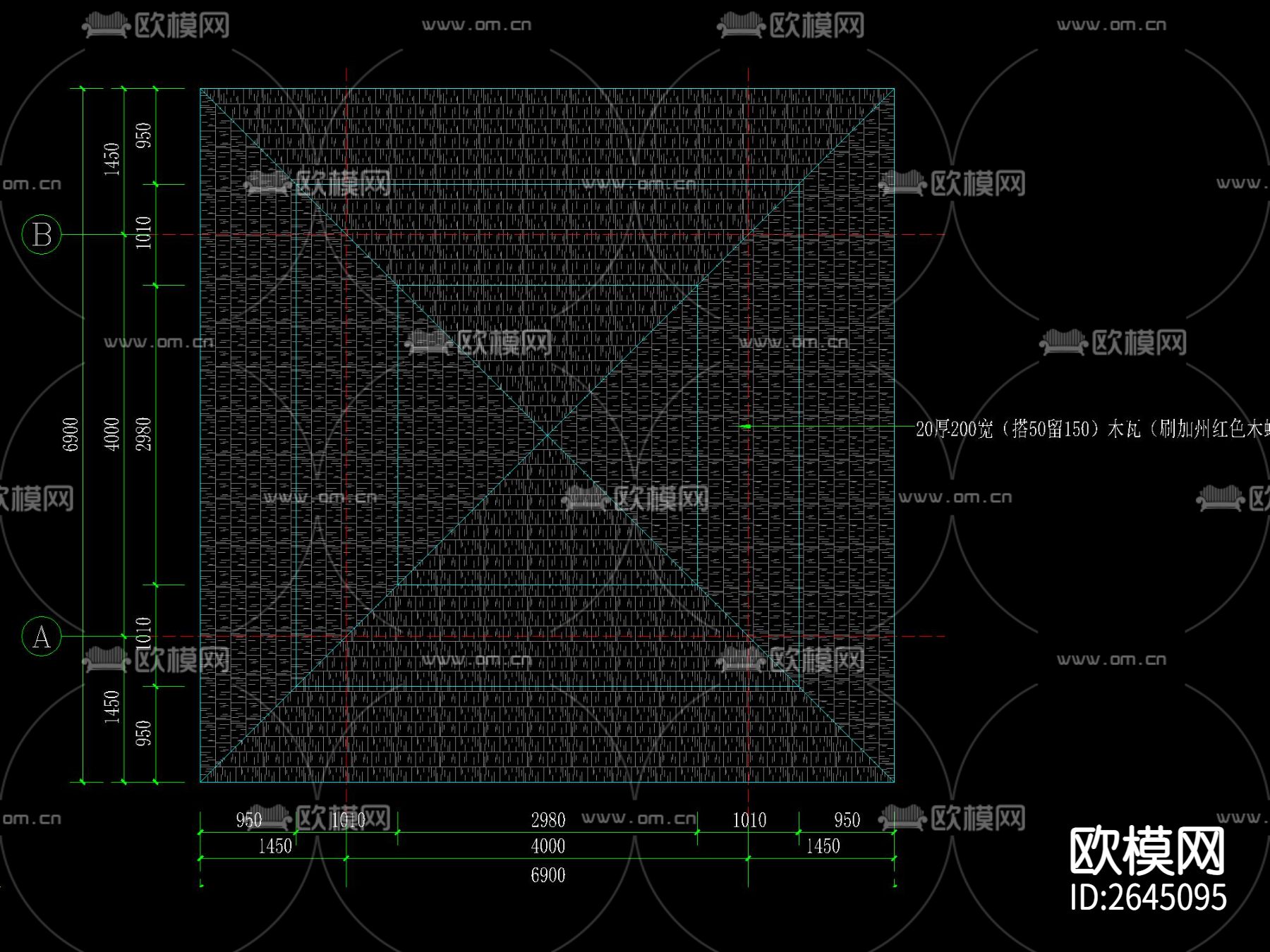 新中式木屋顶四角亭CAD施工图下载（渲染图6）