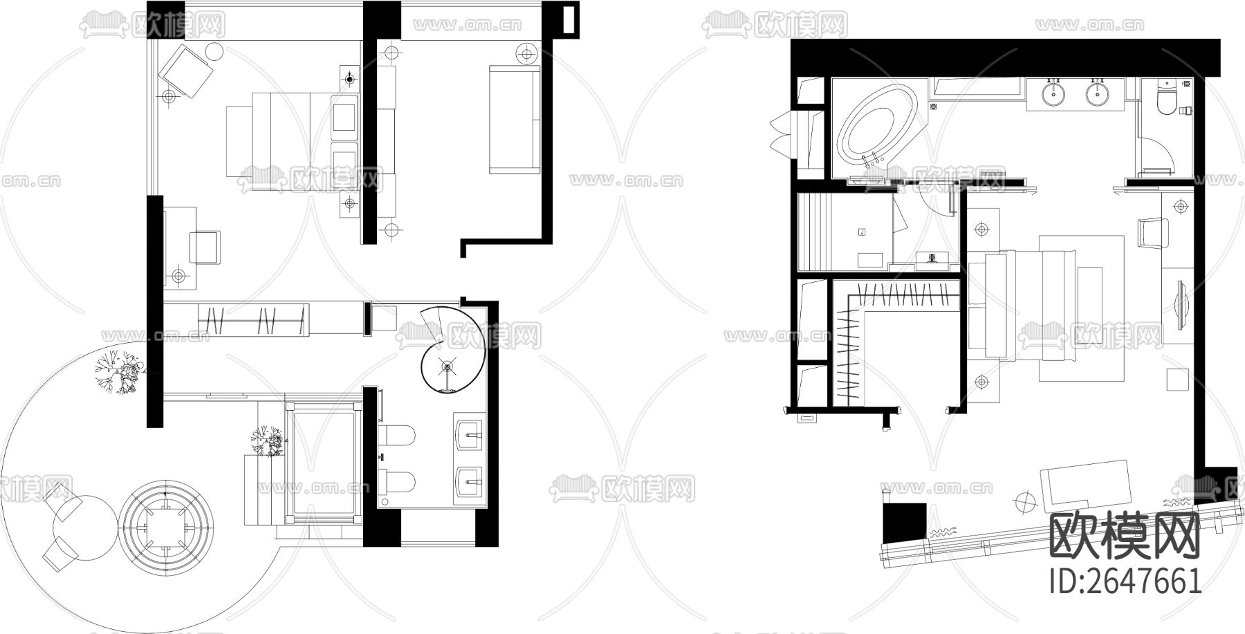 130套卧室平面方案cad施工图下载（渲染图3）