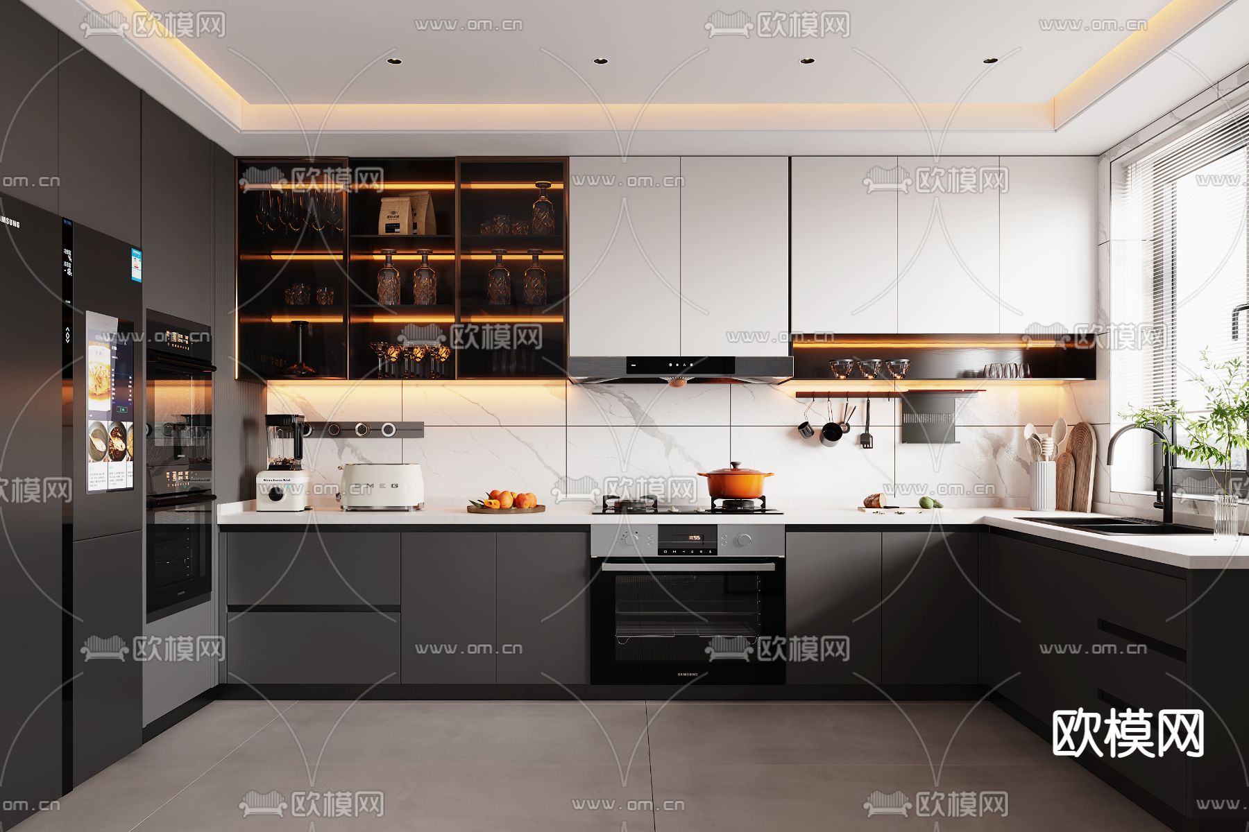 现代厨房 橱柜3d模型下载（渲染图1）