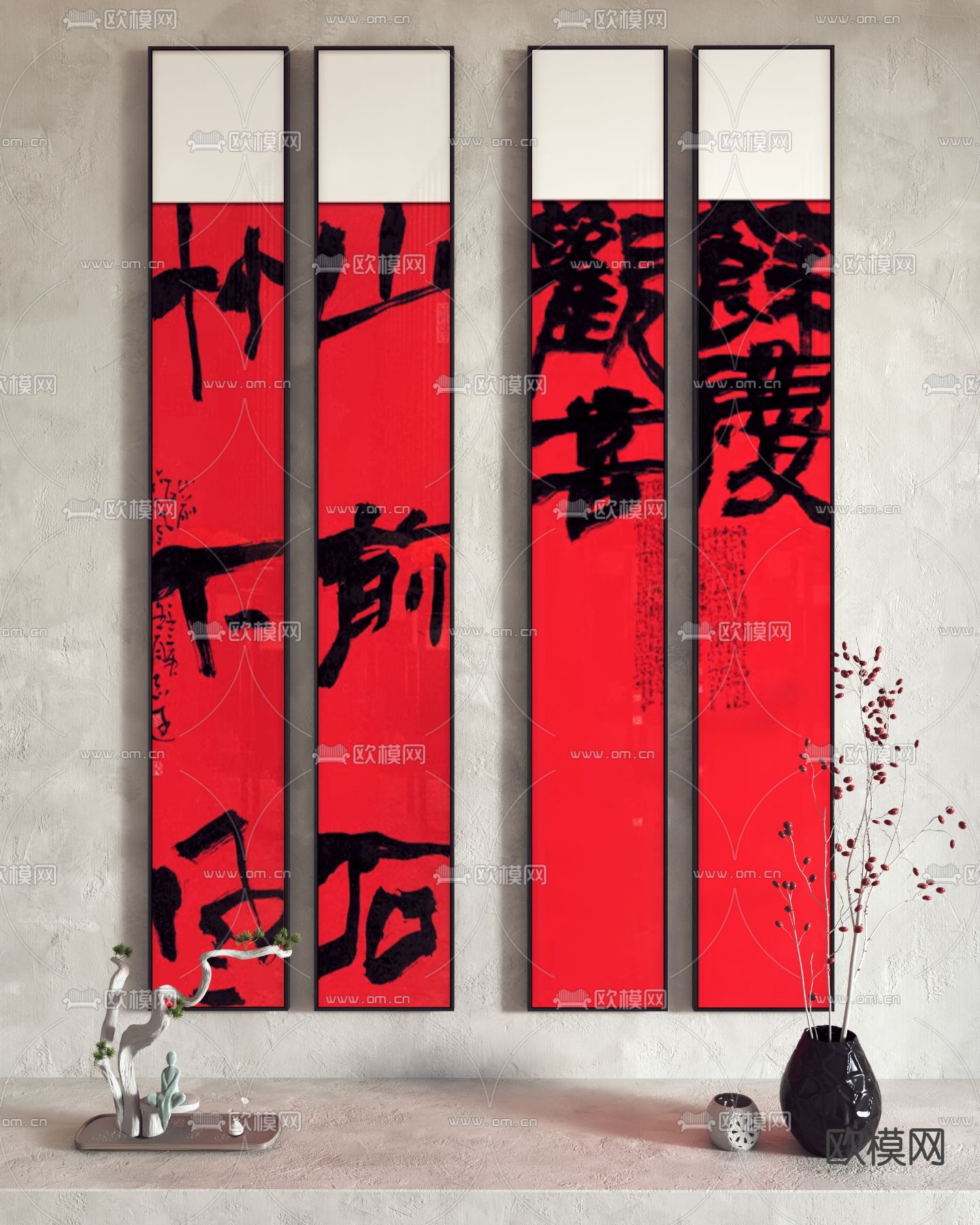 新中式装饰画 书法3d模型下载_ID14095094_3dmax免费模型-欧模网
