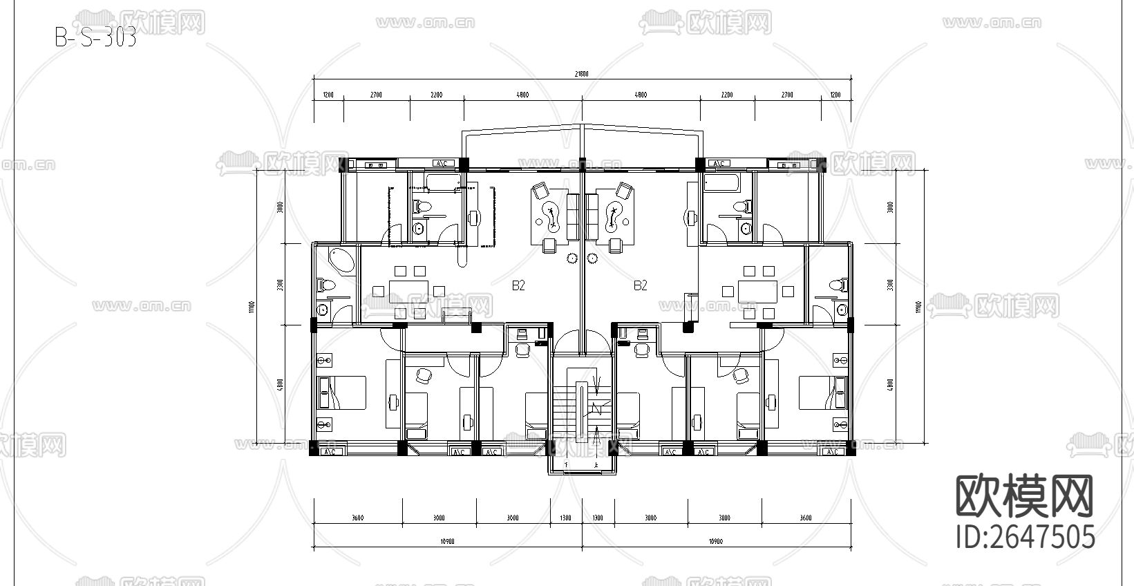 多层砖混户型cad施工图-免费3dmax模型库-欧模网