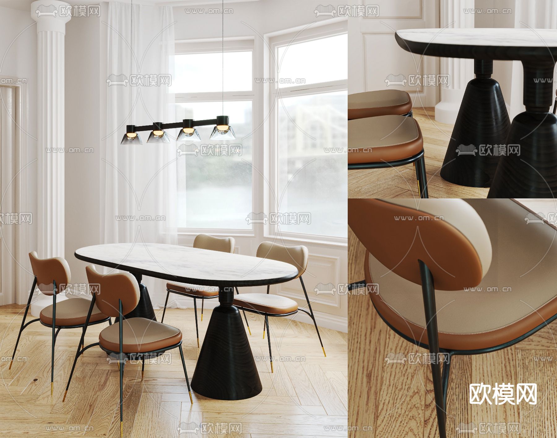 法式餐桌椅3d模型下载（渲染图2）