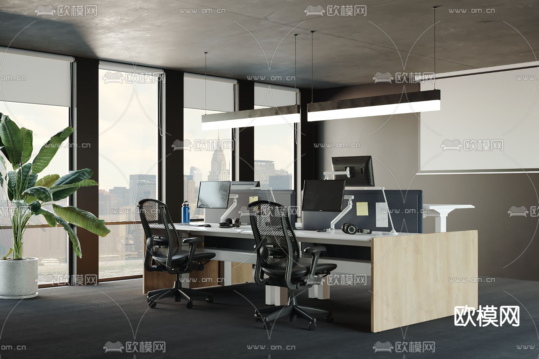 卡位办公桌 工位3d模型下载