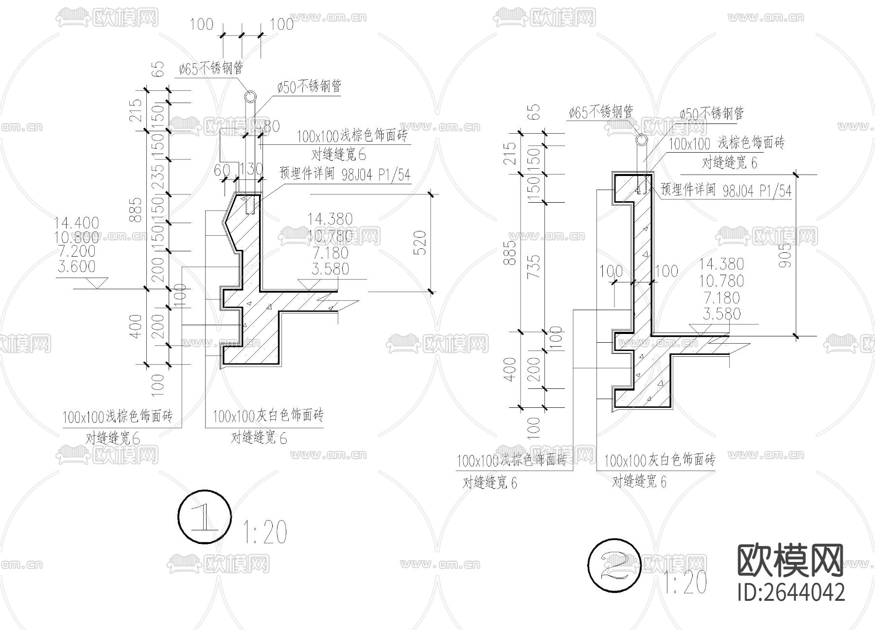 建筑瓷砖饰面CAD节点大样下载（渲染图2）