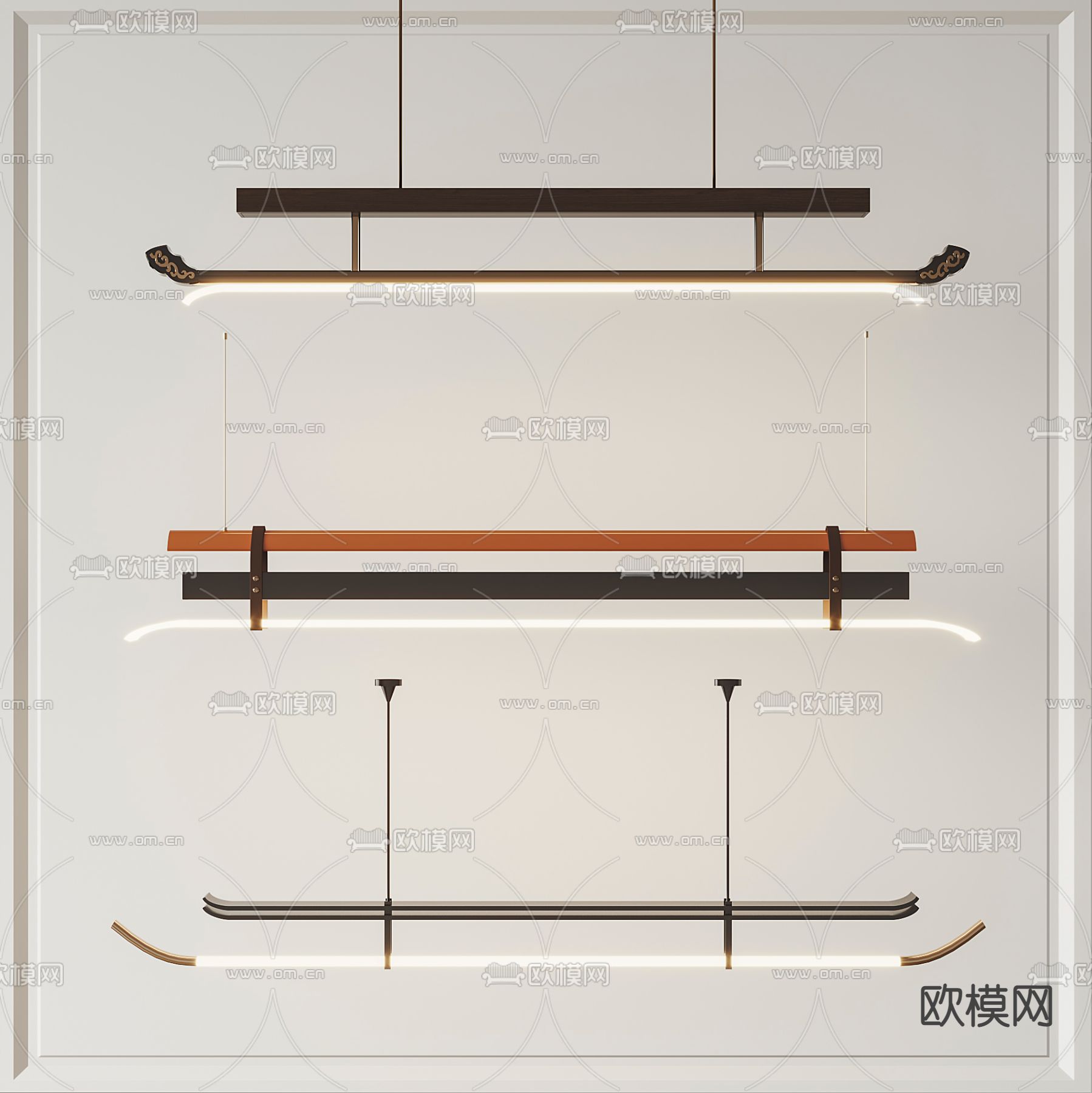 新中式吊灯 长条吊灯3d模型