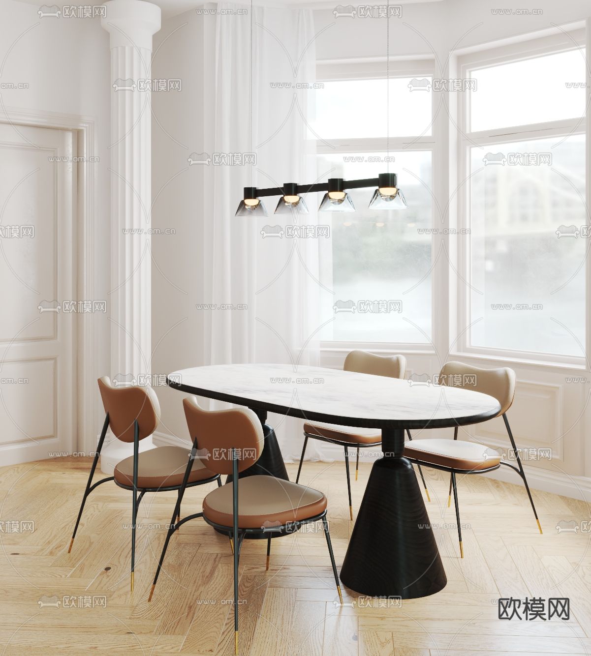 法式餐桌椅3d模型下载（渲染图1）