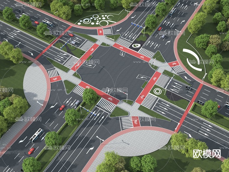 十字路口 道路鸟瞰3d模型下载