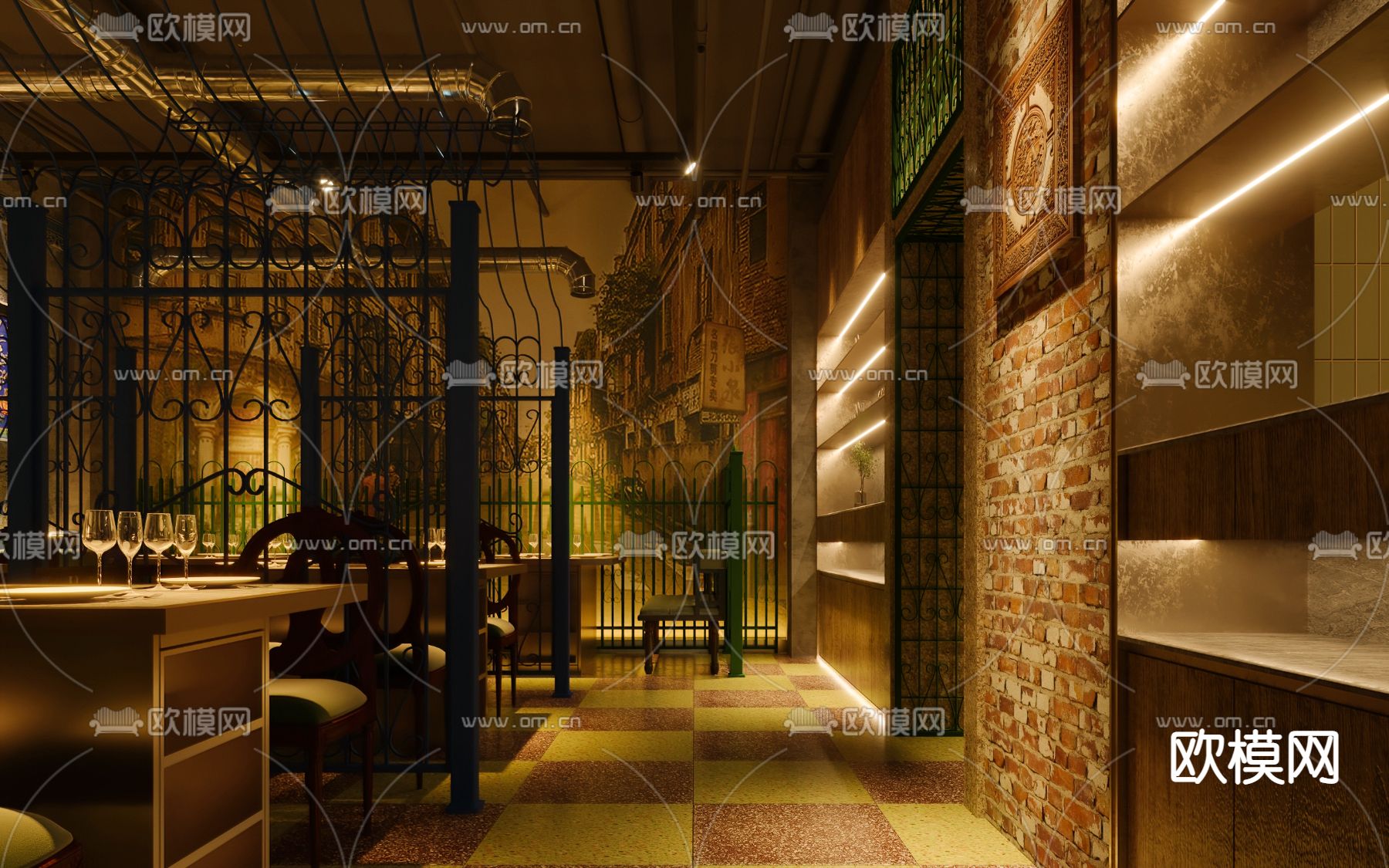 潮汕火锅店3d模型下载（渲染图2）