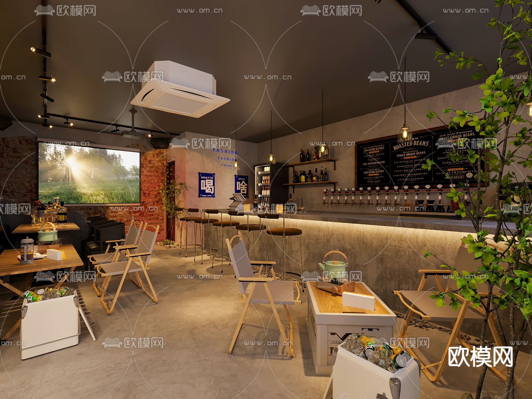 工业风酒吧3d模型下载（渲染图1）