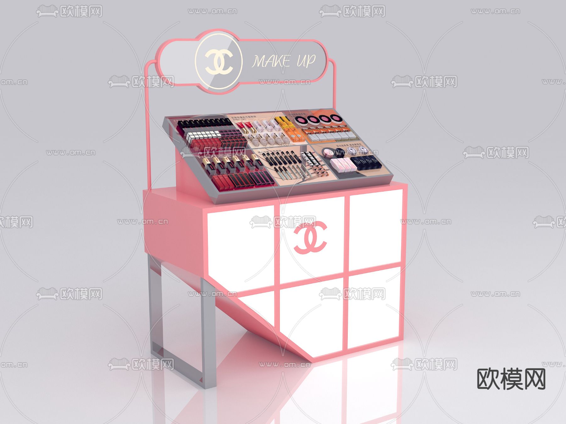 化妆品展柜 彩妆柜台3d模型下载