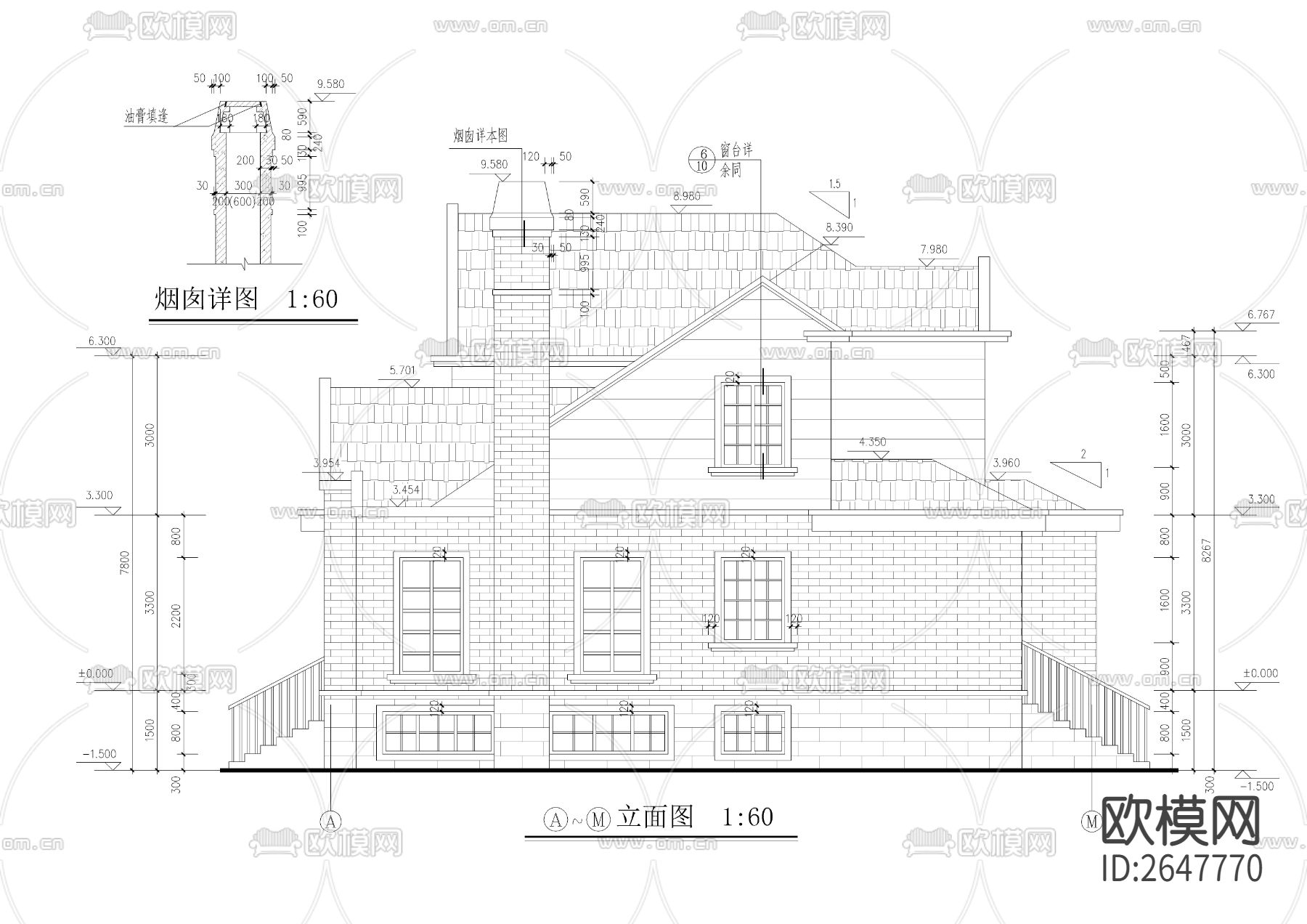 二层带地下室精品小别墅cad施工图下载（渲染图4）