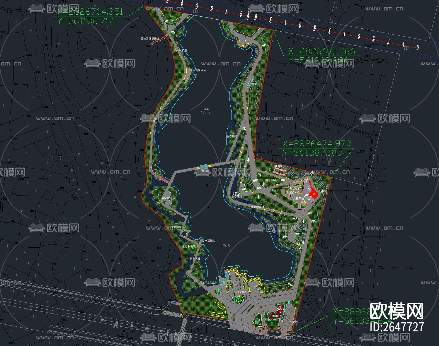 城市公园景观 滨水湿地公园cad施工图下载（渲染图2）
