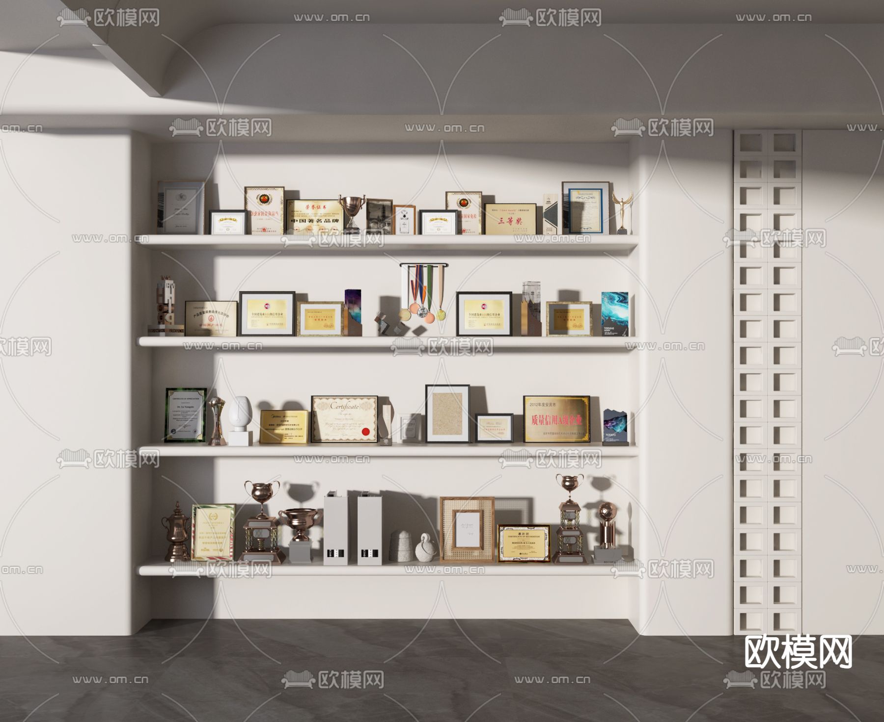 奖牌 奖章 奖杯 勋章 证书3d模型下载