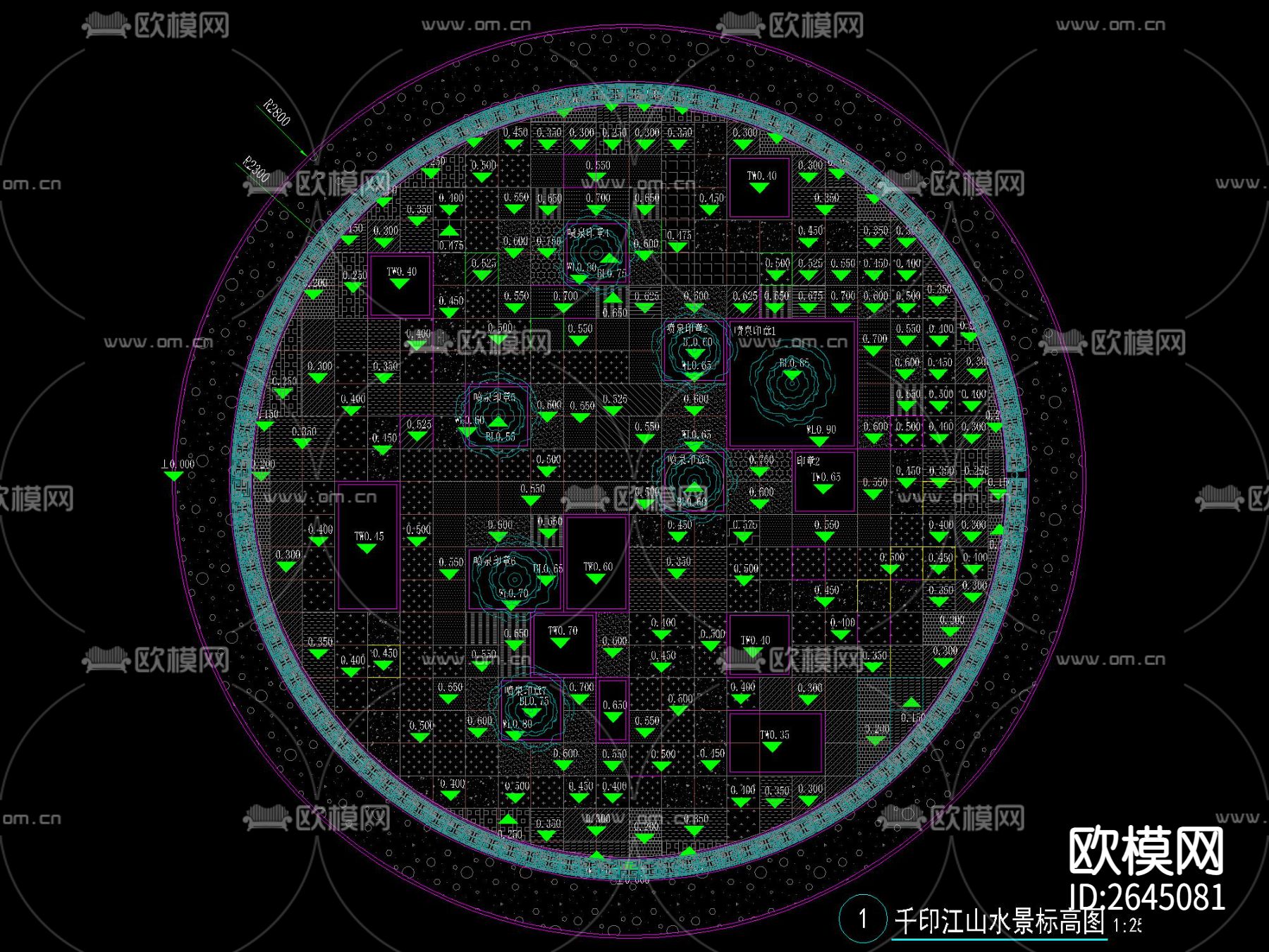 新中式仿印章水景CAD施工图下载（渲染图5）