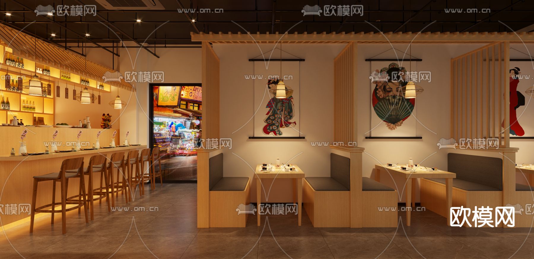 日式餐厅 居酒屋3d模型下载（渲染图2）