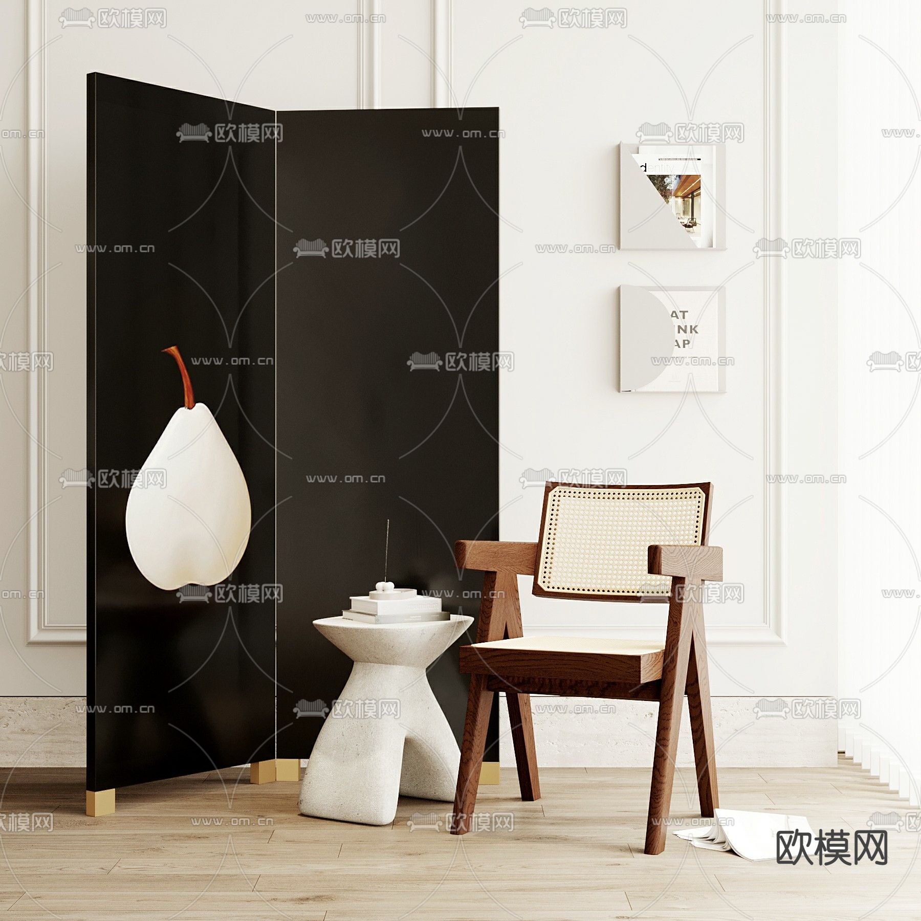 中古风屏风 隔断3d模型下载