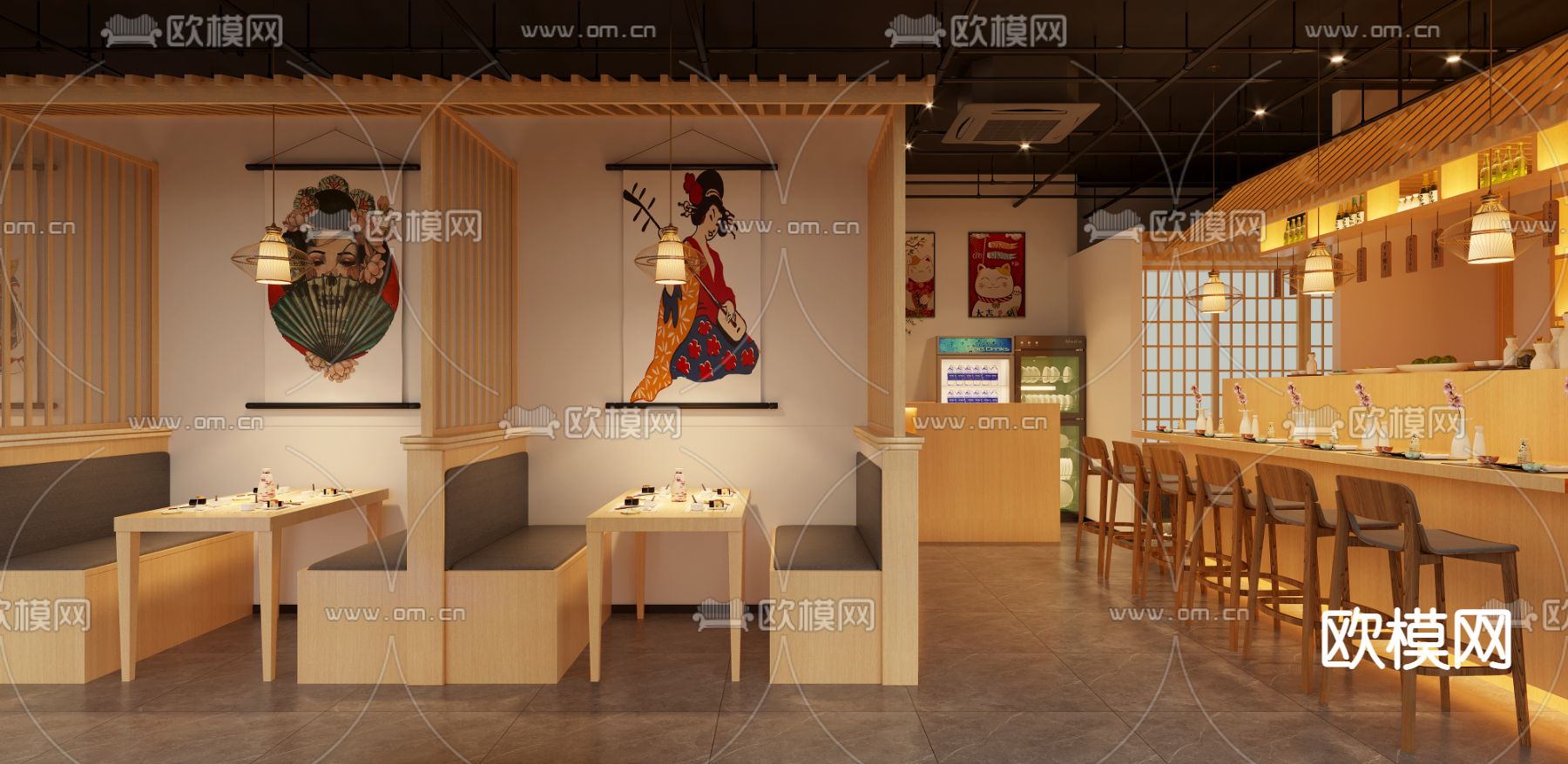日式餐厅 居酒屋3d模型下载（渲染图1）