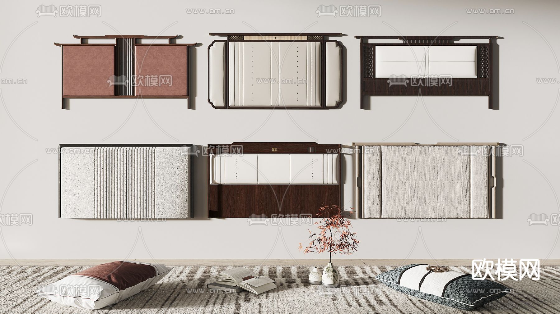 新中式 床头靠背3d模型下载