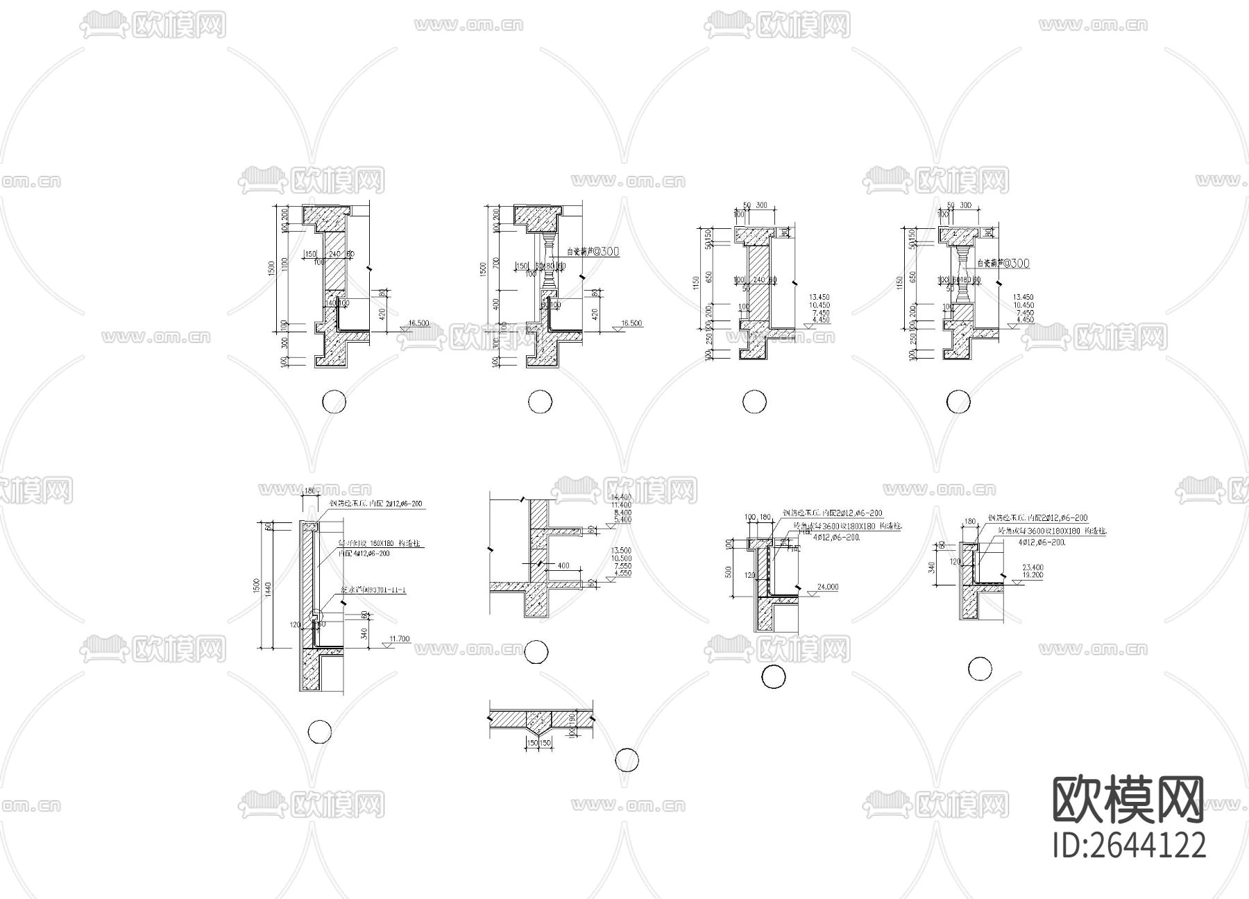 阳台栏杆CAD节点大样下载（渲染图3）