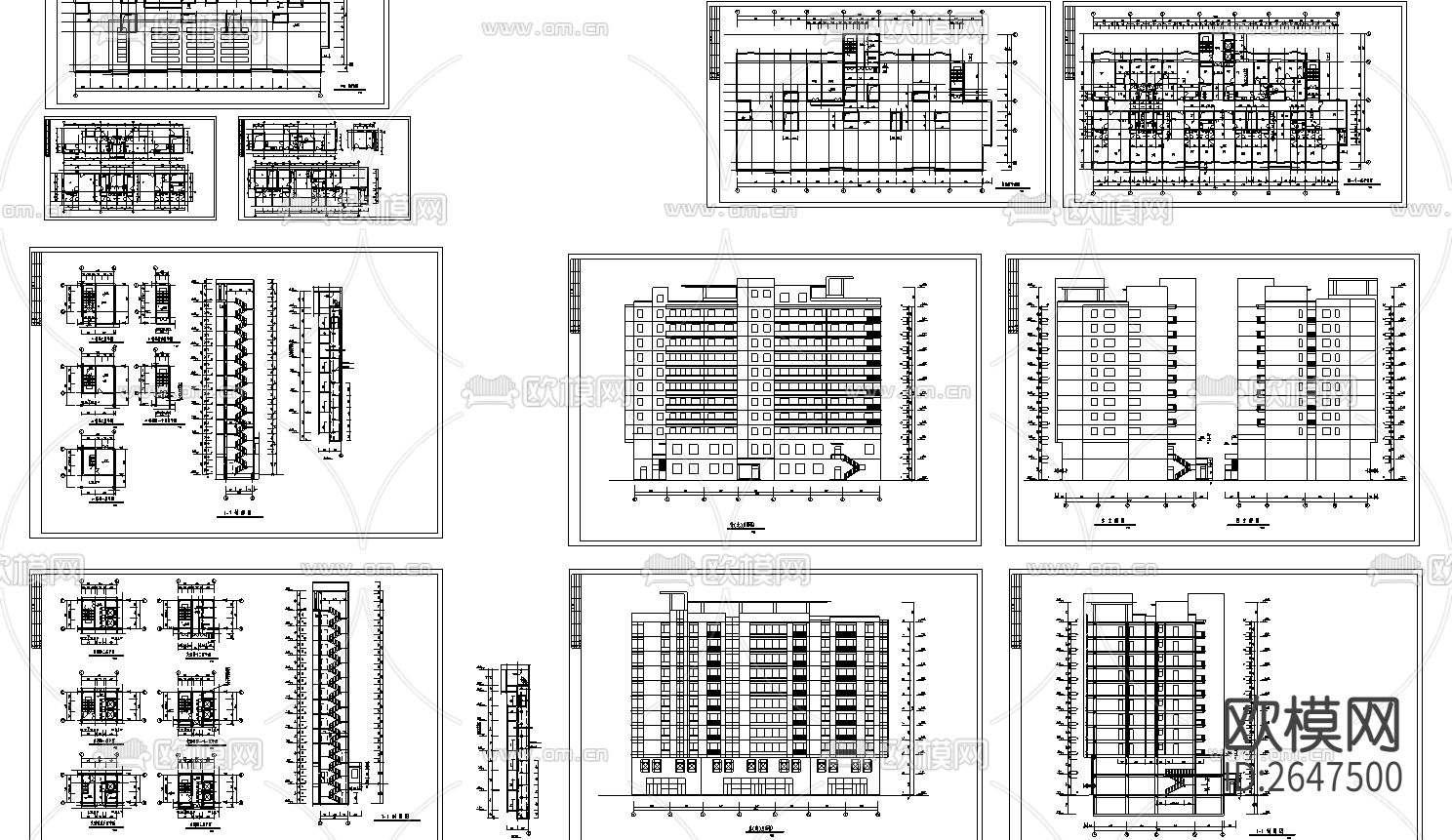 板式小高层建筑cad施工图下载（渲染图1）