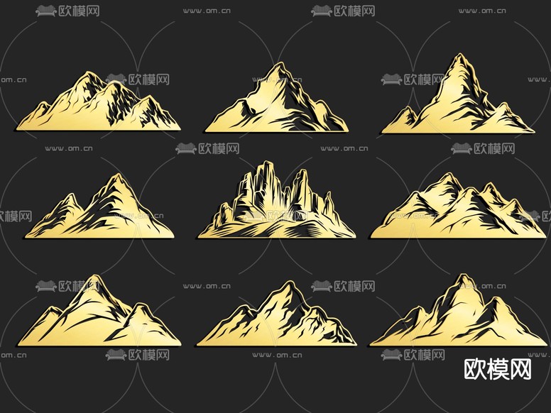 假山 山脉 剪影 墙饰3d模型下载