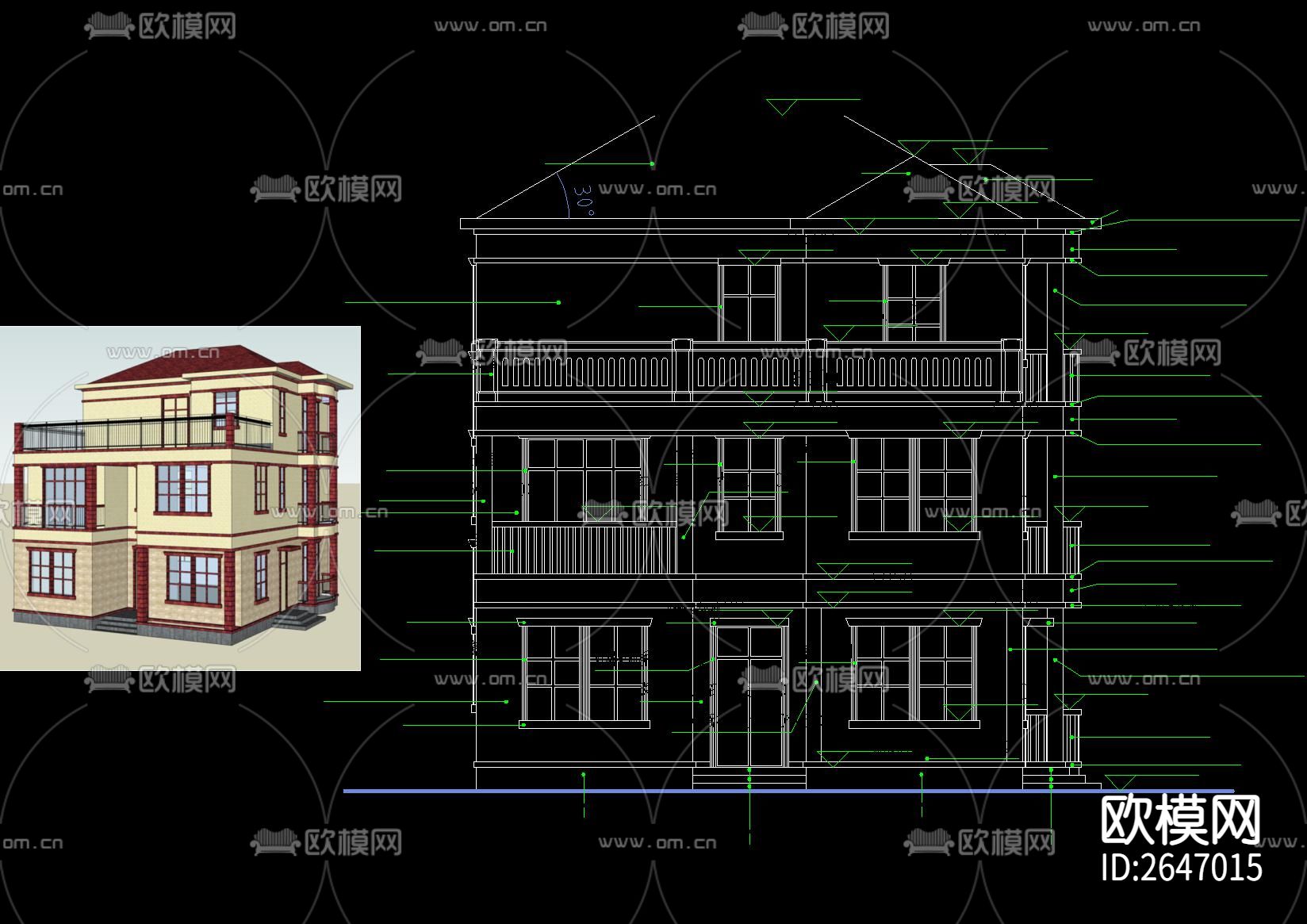 欧式三层别墅农村自建房cad施工图-免费3dmax模型库-欧模网