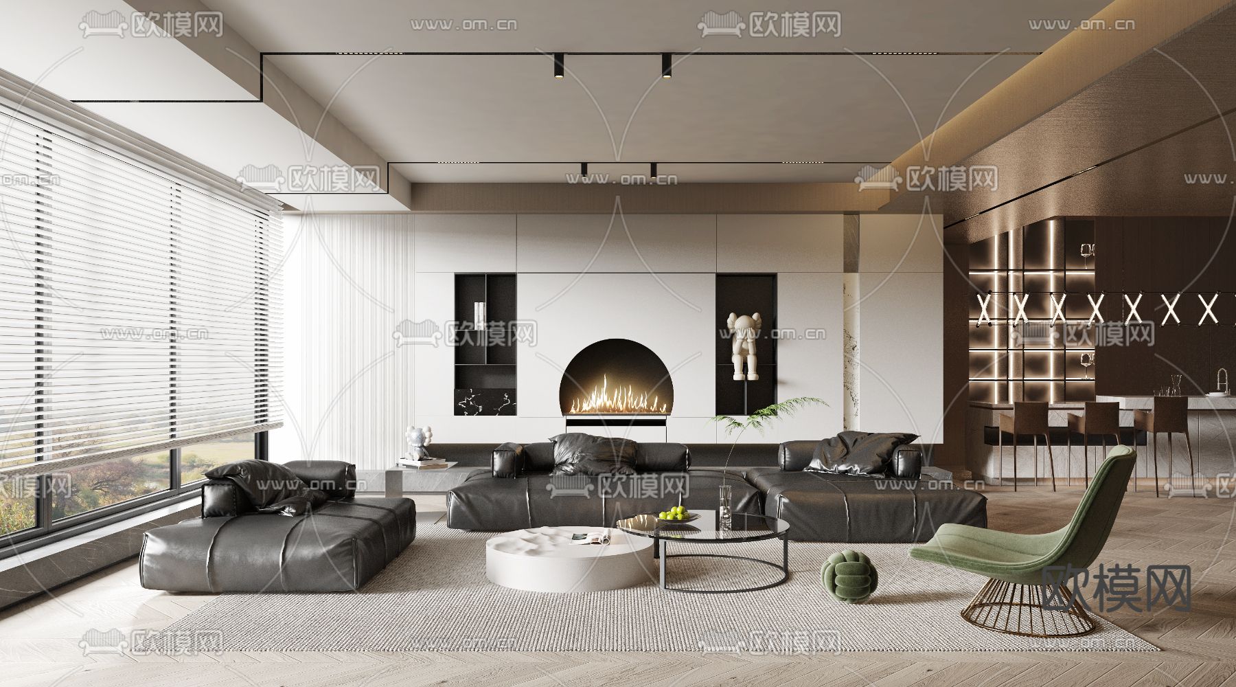 现代客厅3d模型下载_ID14092720_3dmax免费模型-欧模网