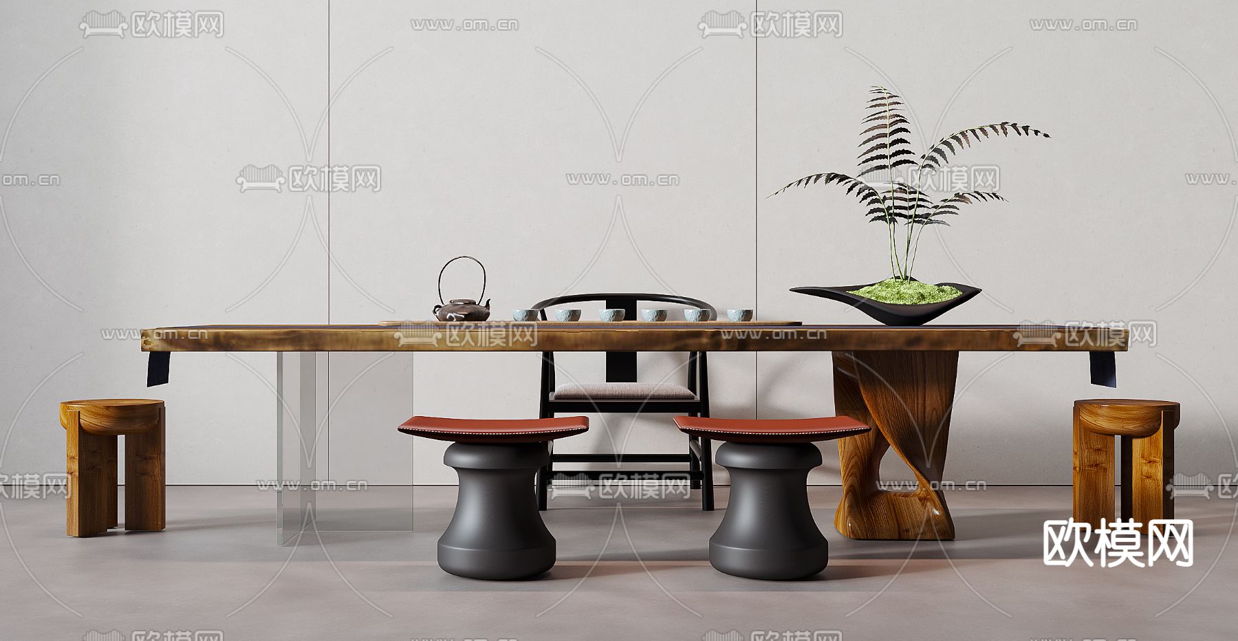 新中式茶桌 茶台3d模型下载