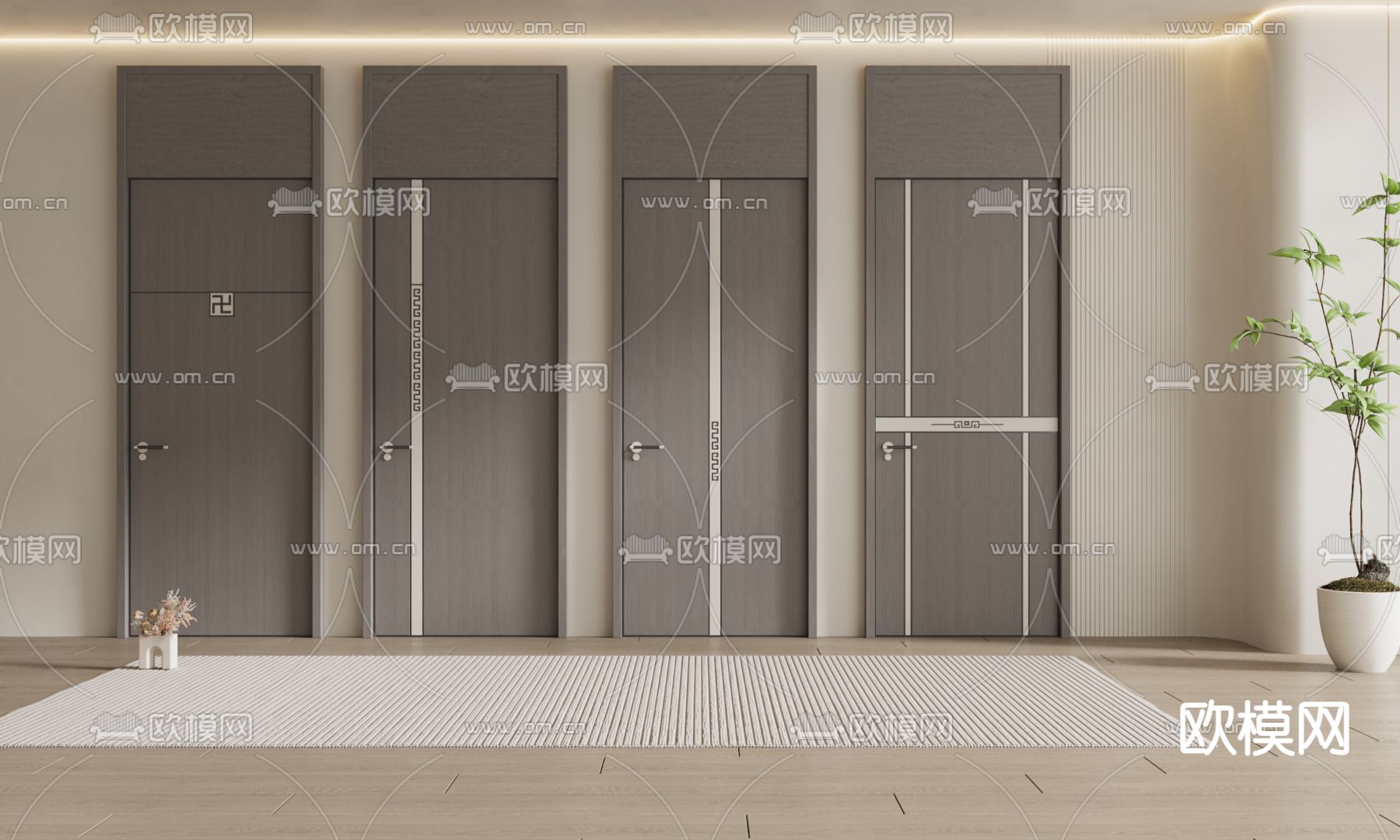 新中式房门 单开门 通顶门3d模型下载_ID14094487_3dmax免费模型-欧模网
