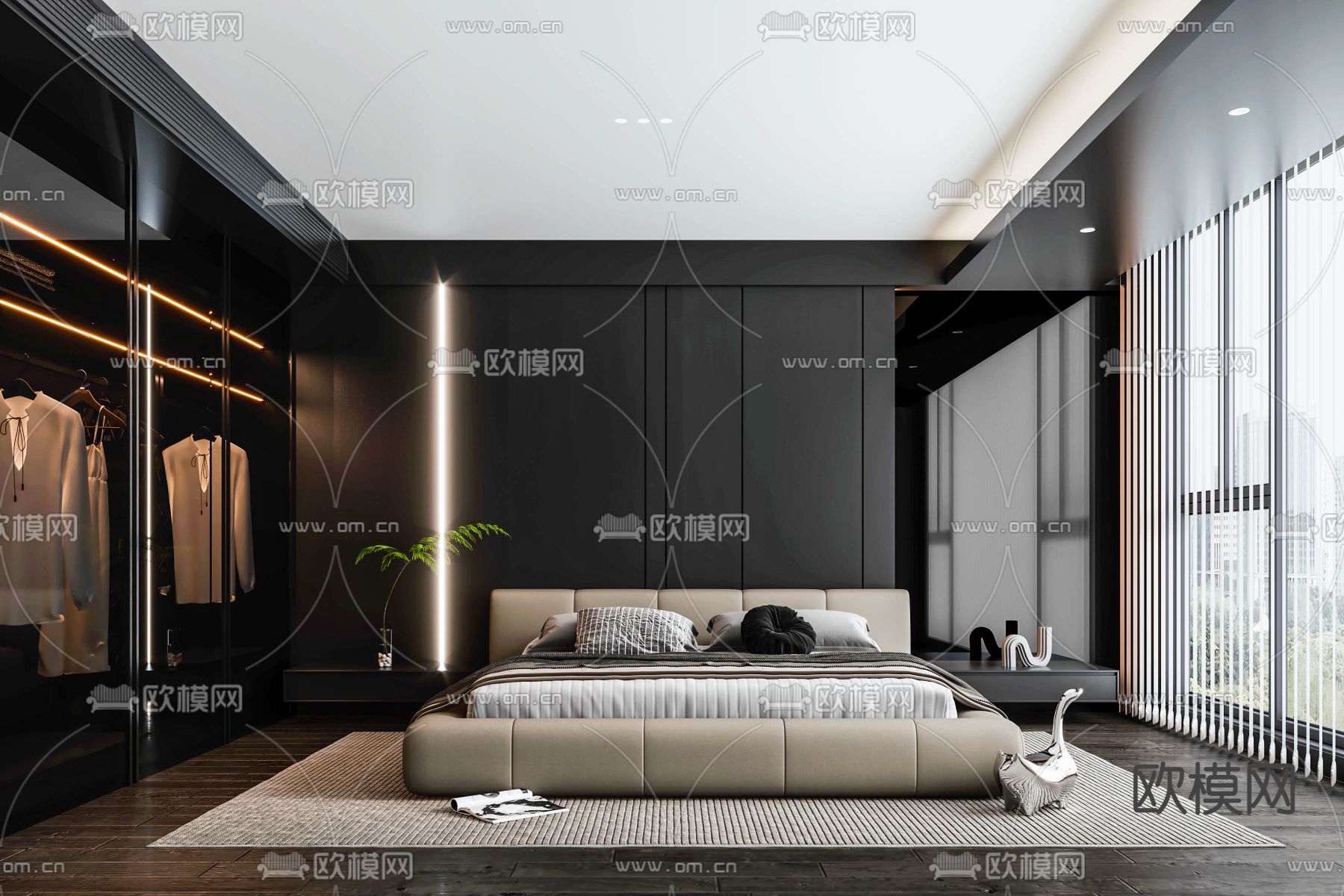 暗黑风卧室 次卧3d模型下载