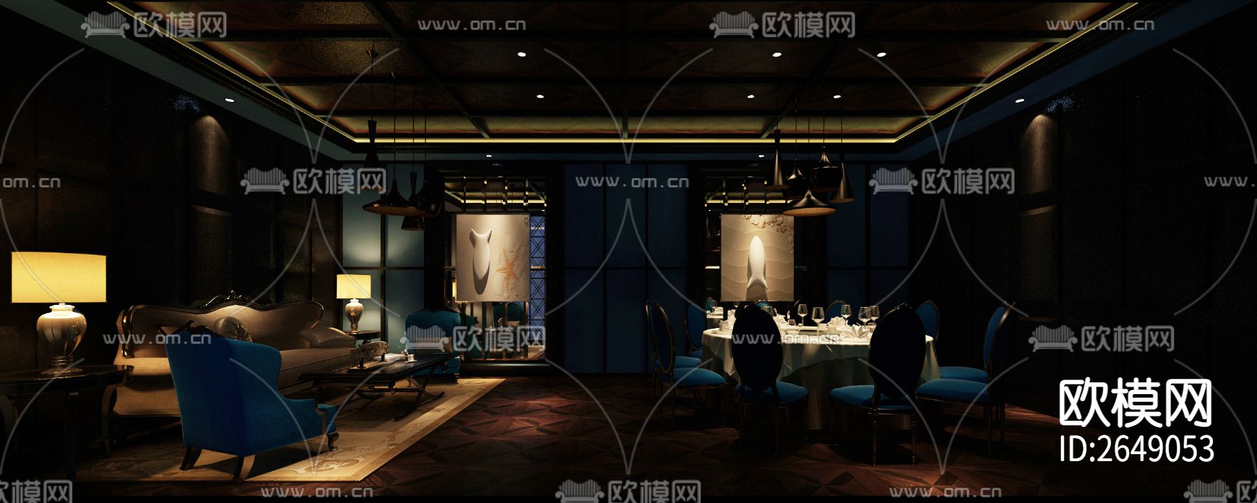 茶餐厅饭店CAD施工图下载（渲染图3）