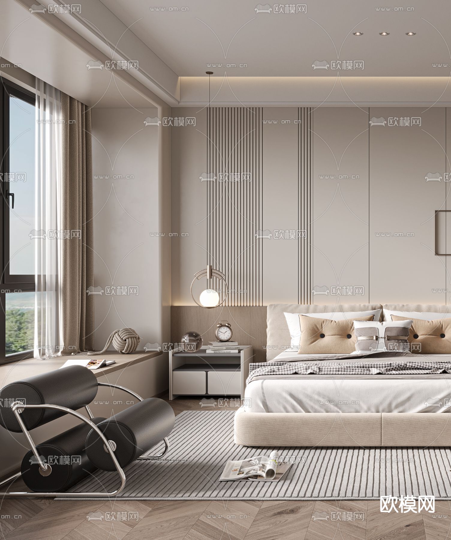现代卧室 主卧3d模型下载（渲染图3）