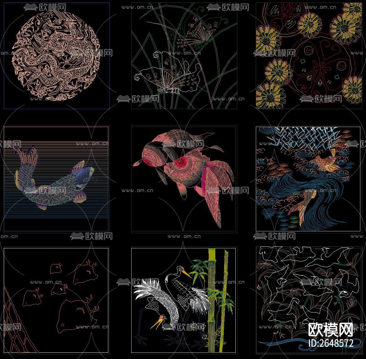 中式传统国画CAD图库下载（渲染图1）