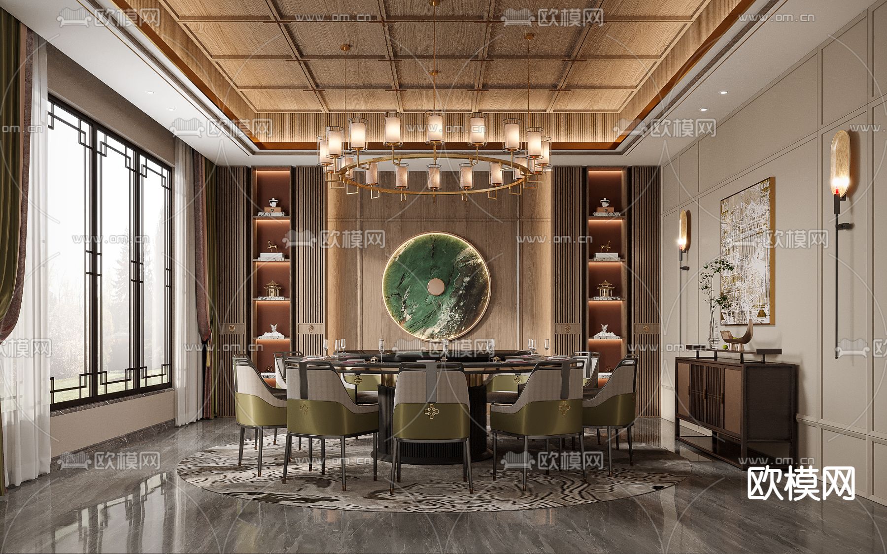 新中式餐厅包房su模型下载（渲染图1）