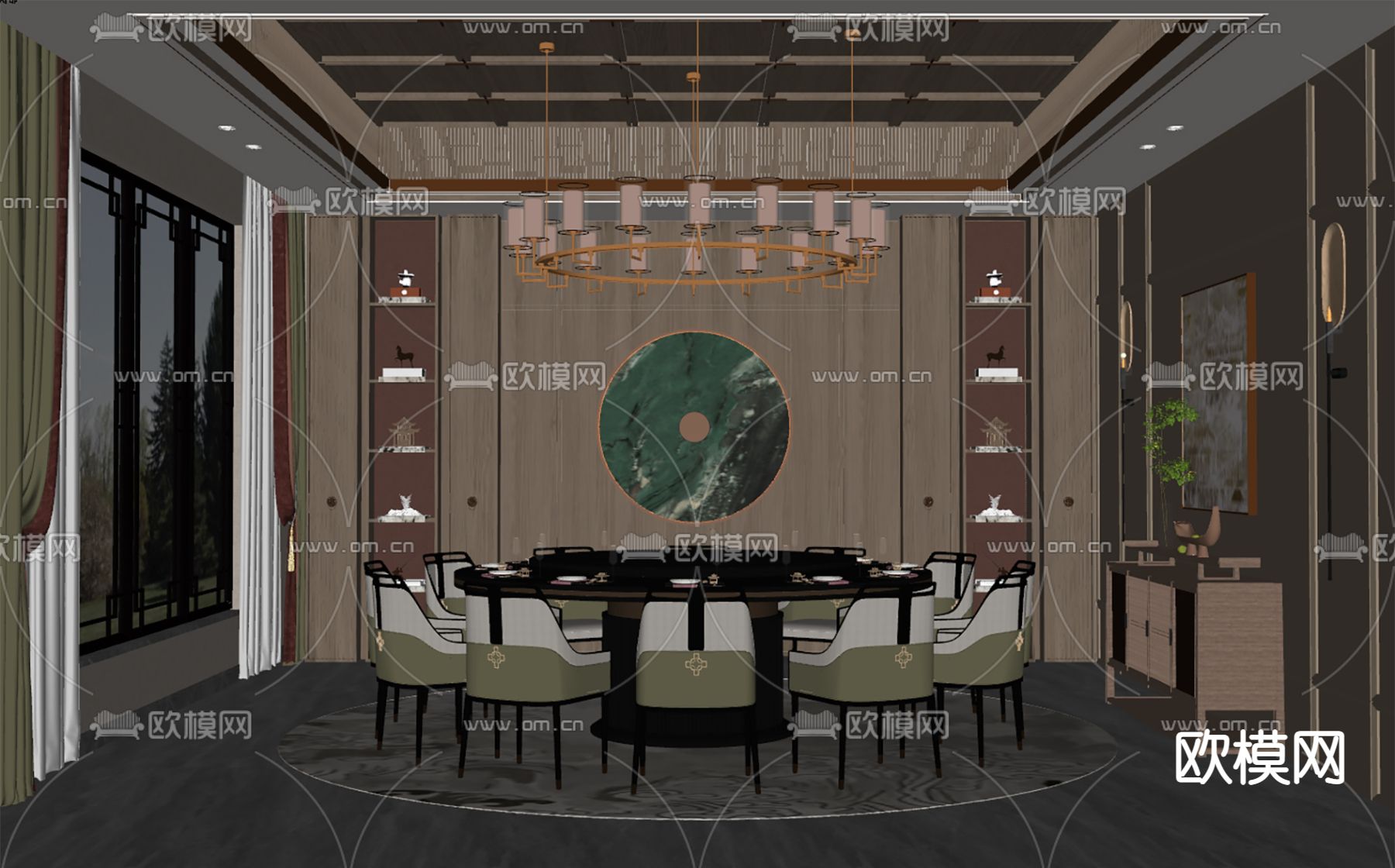 新中式餐厅包房su模型下载（渲染图2）