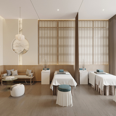  新中式美容院 SPA护理房su模型 