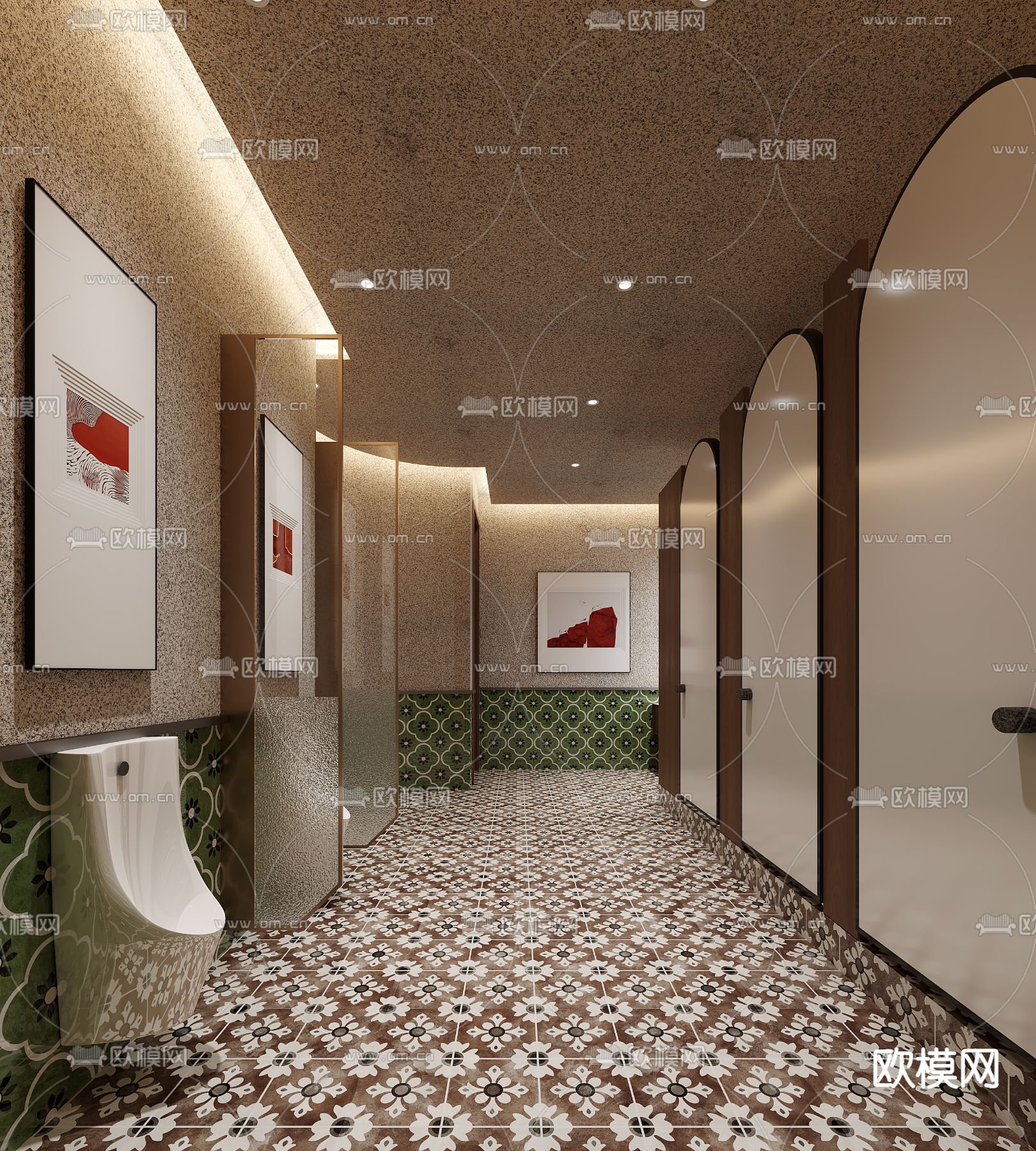 公共洗手间 男厕3d模型下载（渲染图2）