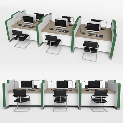  办公桌椅 屏风卡位 工位su模型 