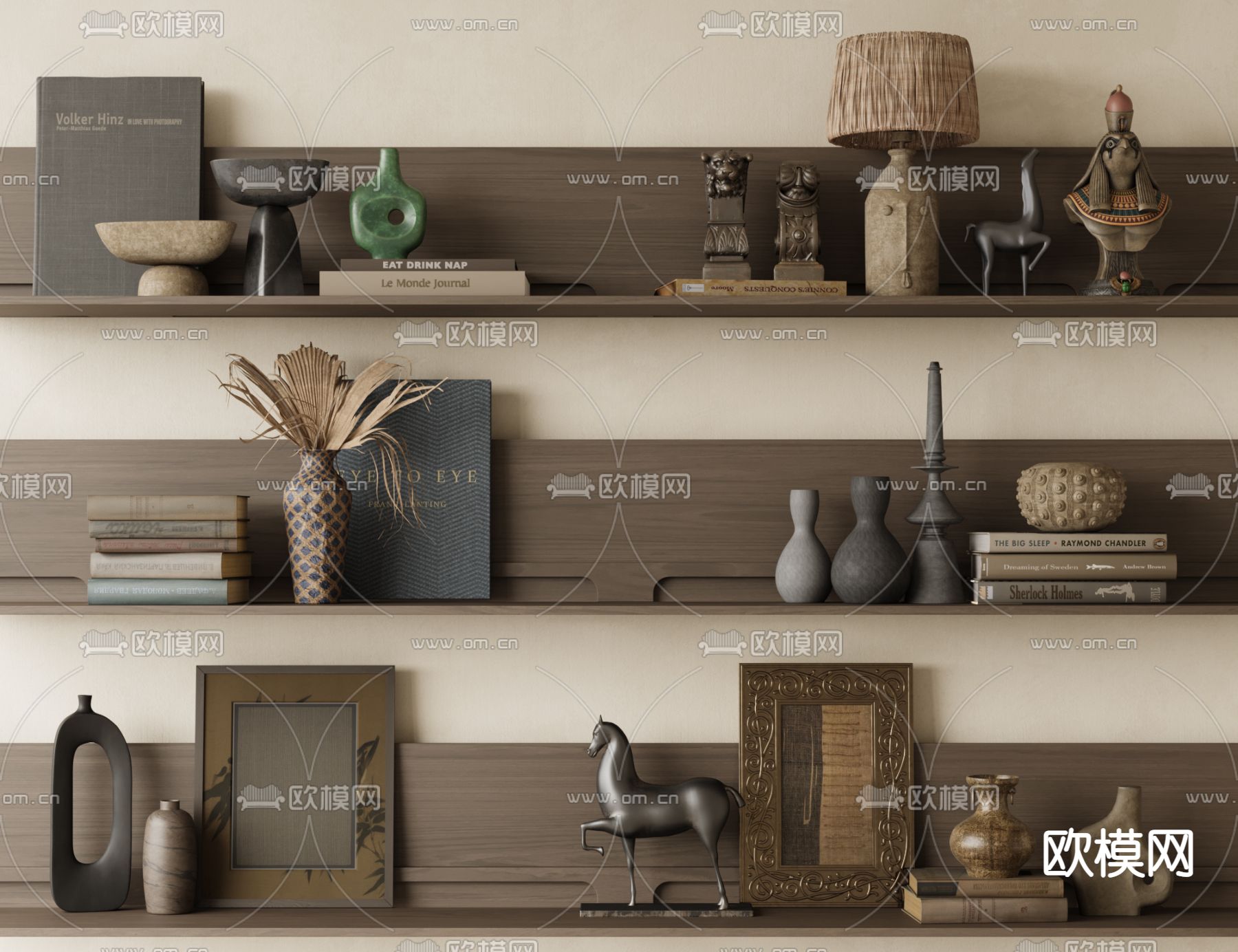 侘寂饰品摆件 书籍 器皿 雕塑su模型下载（渲染图1）