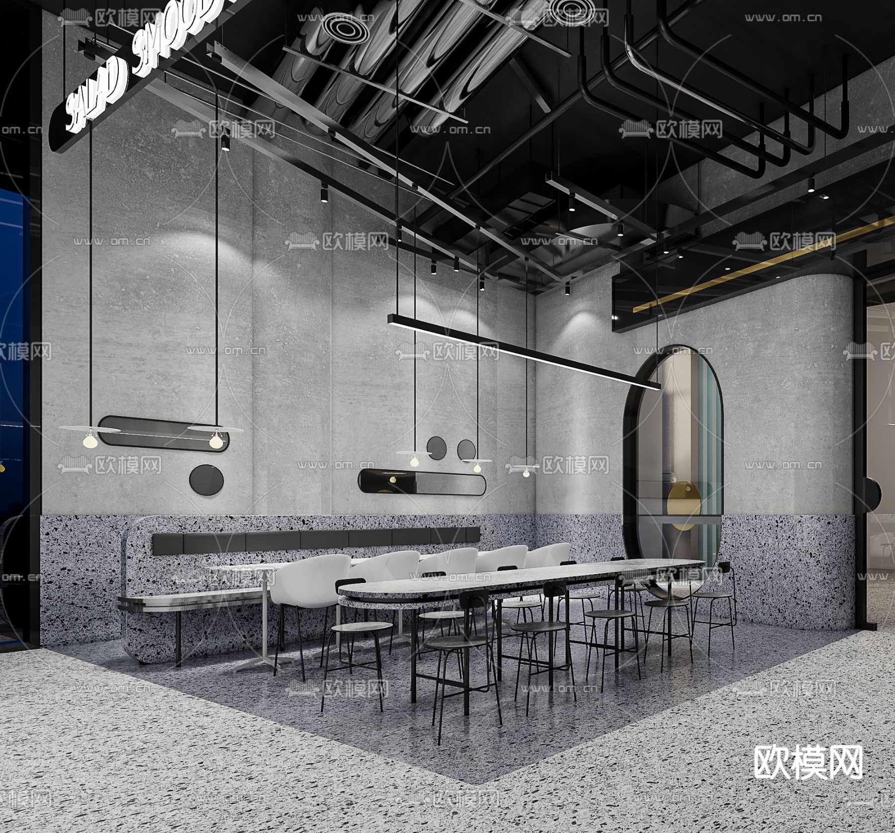 工业风咖啡厅su模型下载_ID14094786_sketchup模型下载-欧模网