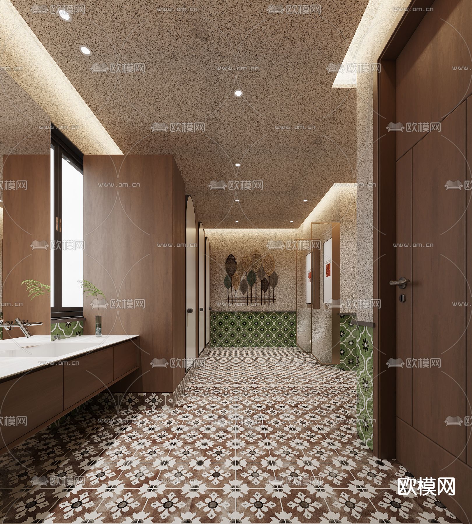 公共洗手间 男厕3d模型下载（渲染图1）