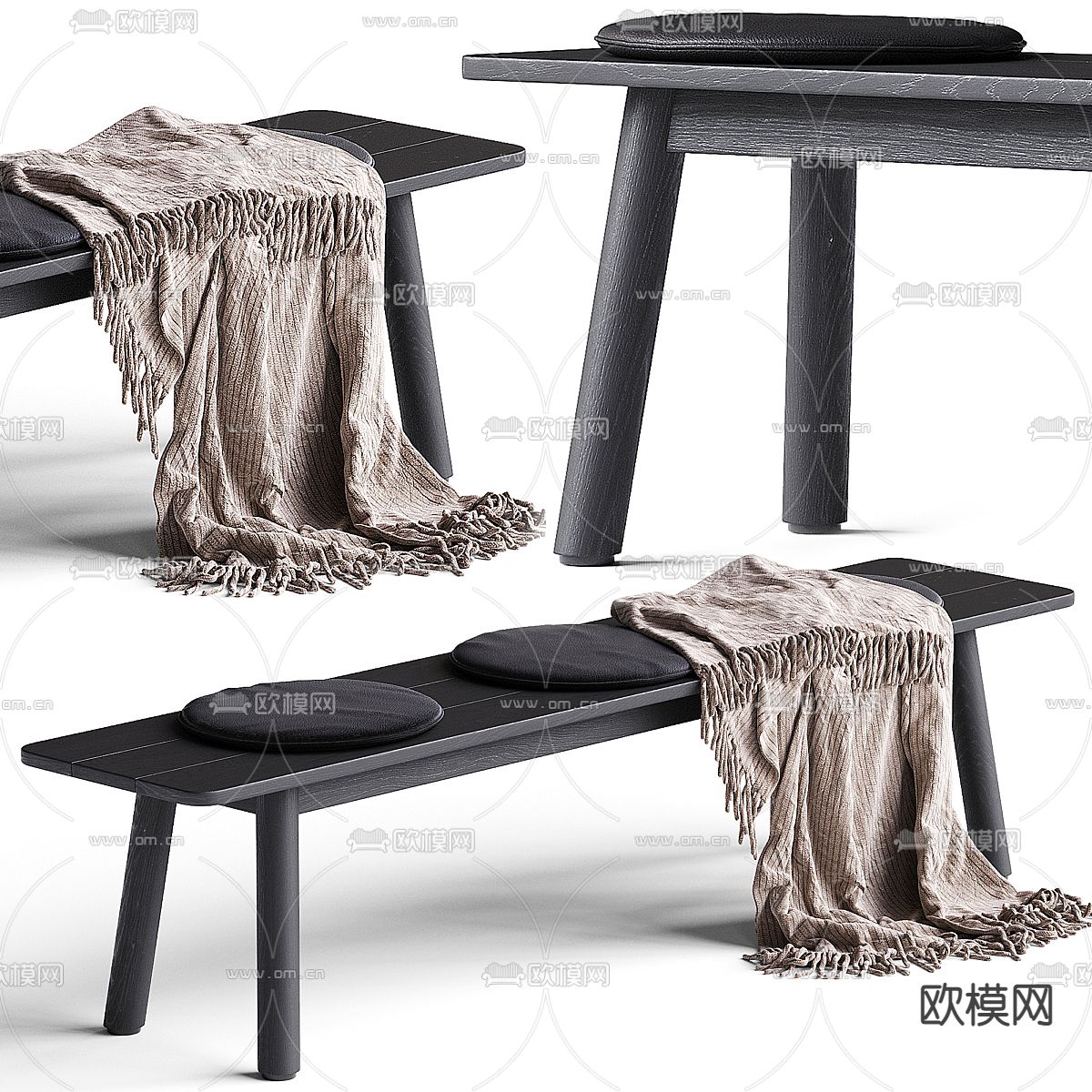 B&B 长凳 换鞋凳3d模型下载（渲染图2）